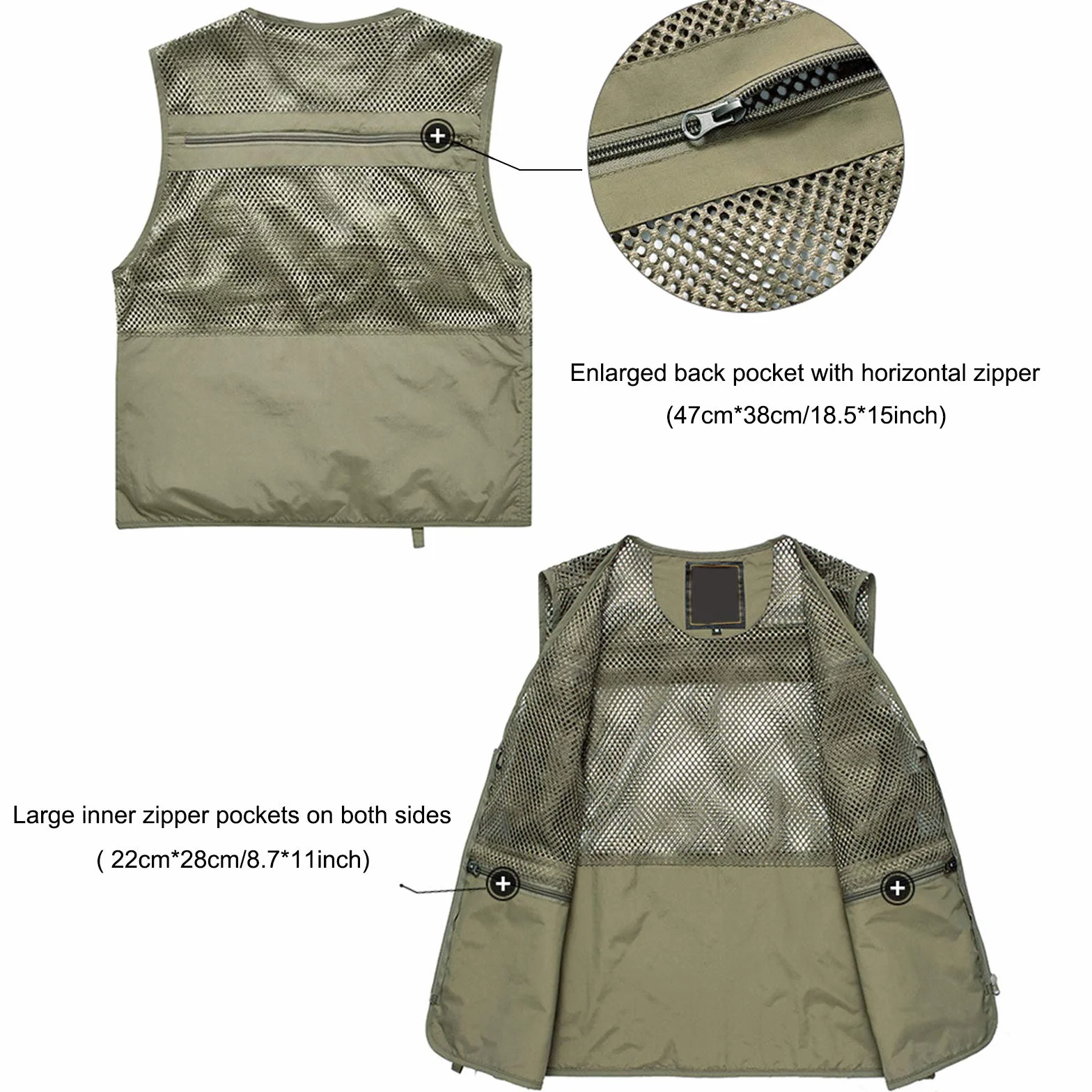 Chaleco de Pesca Tapas sin Mangas de los Hombres del Multi-Bolsillo Aire Libre Chalecos Transpirables con Tela de Malla Ligera para Viajeros, Deportes, Senderismo y Caza,Negro,3XL