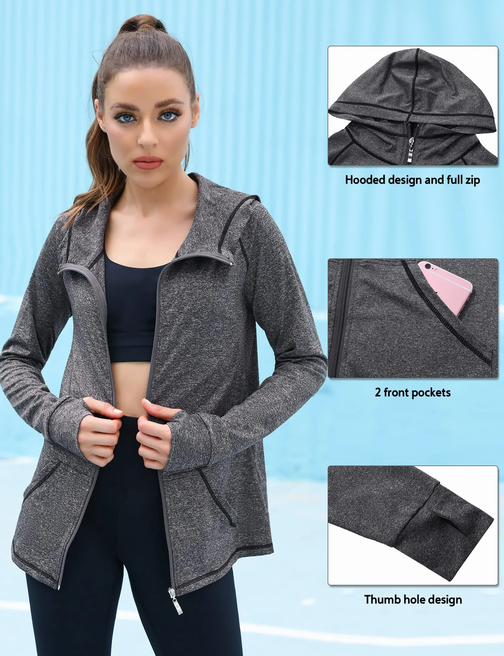 Sykooria Damen Laufjacke Voll Reißverschluss Sportjacke sudadera bebe Mujer