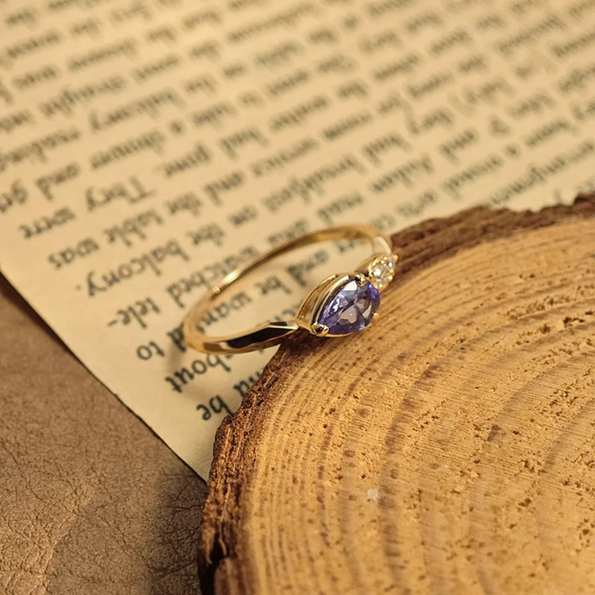 Alianzas de boda 9 K/14 K/18 K oro con gotas azul lila tanzanita lágrima anillos de boda