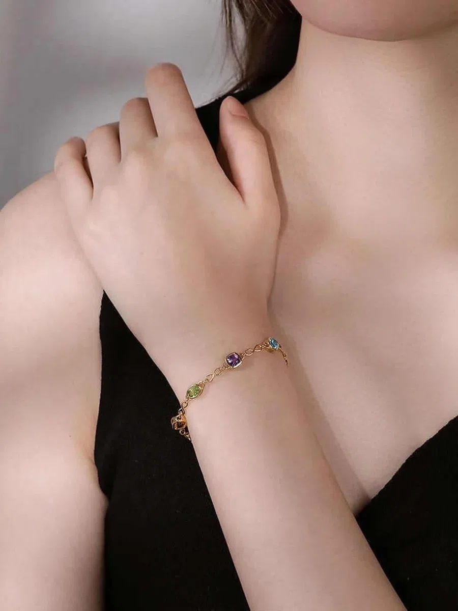 KnSam Pulseras de oro amarillo de 9 K/14 K/18 K, topacio para mujer, infinito, talla redonda, azul, joyas auténticas pulseras con peridoto de oro de 18/14/9 quilates