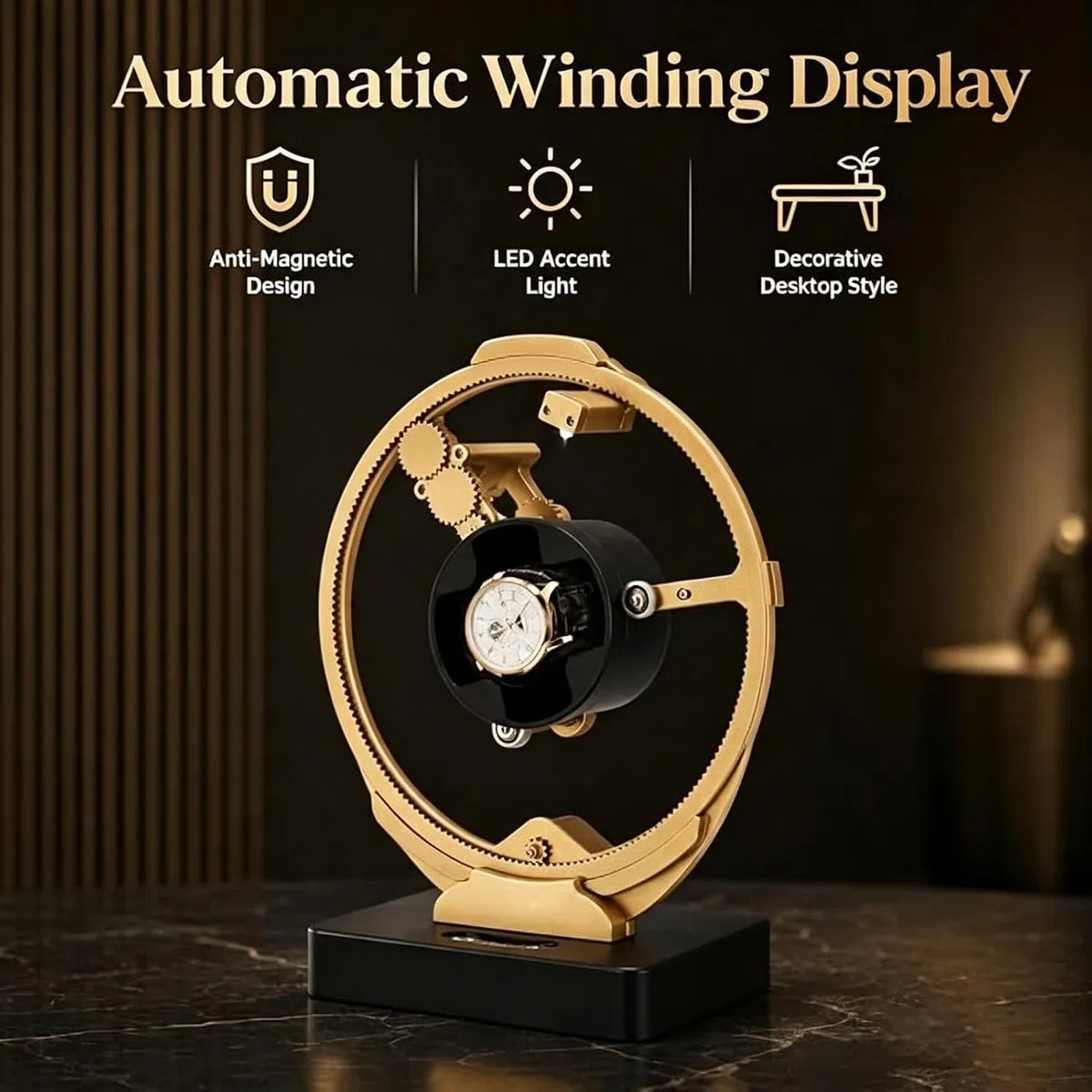 Enrollador automático de Relojes para un Reloj, antimagnético, con Ajuste de Hora Regulable | Soporte Giratorio de Aluminio CNC con Motor silencioso