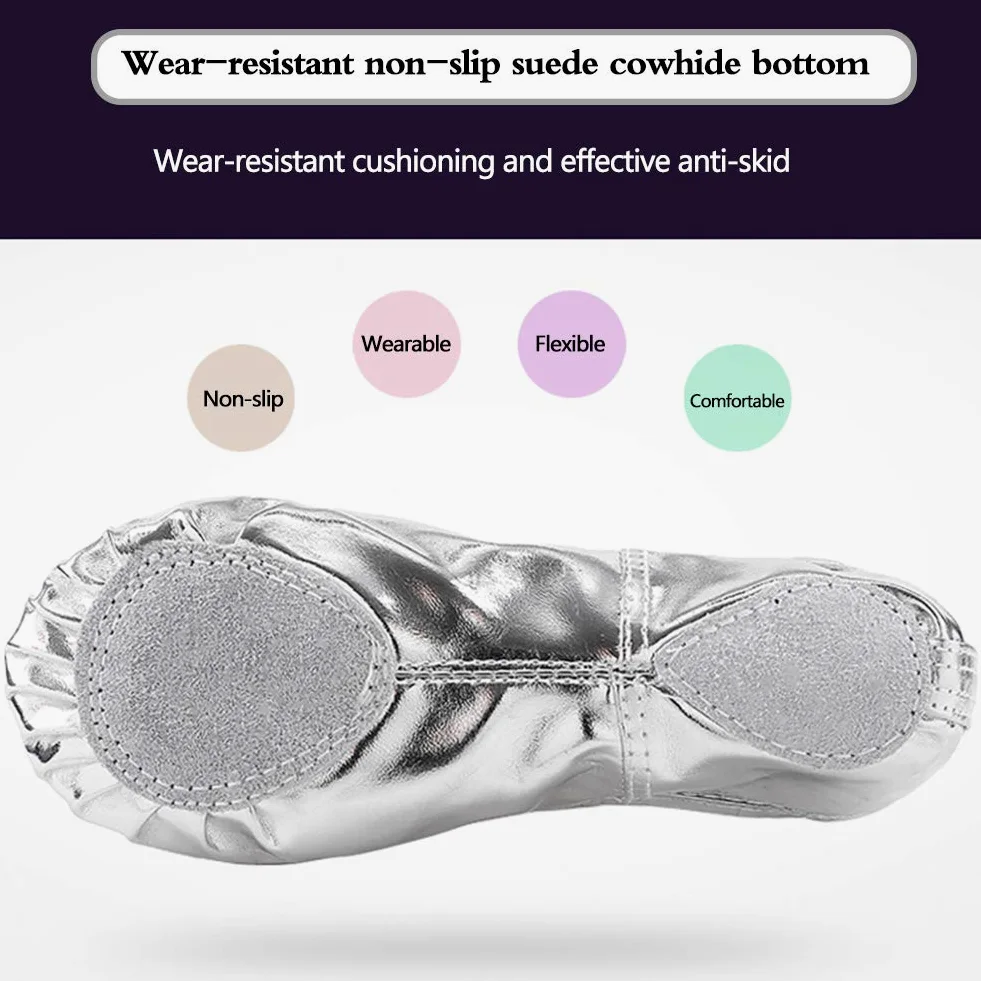 MNSSRN-MM Zapatos de Baile de la PU de los nuevos niños del Estilo, Transpirable, de Moda y Brillante Suavemente único Escenario de Funcionamiento del Ballet Zapatos de la práctica Cuerpo,Plata,26