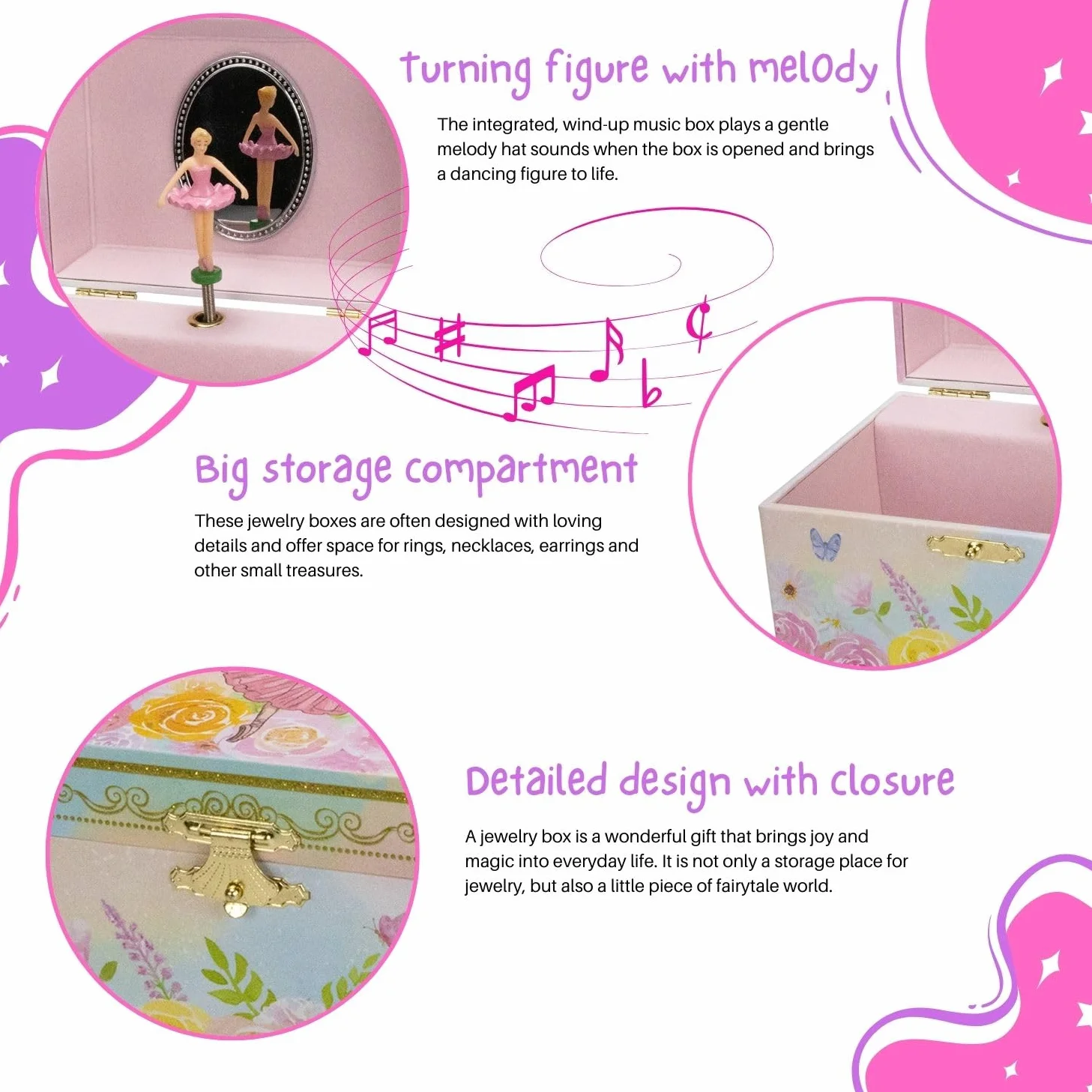 GICO Joyero bailarina reloj infantil con música figura giratoria espejo caja joyas niños 15 x 13 x 9 cm