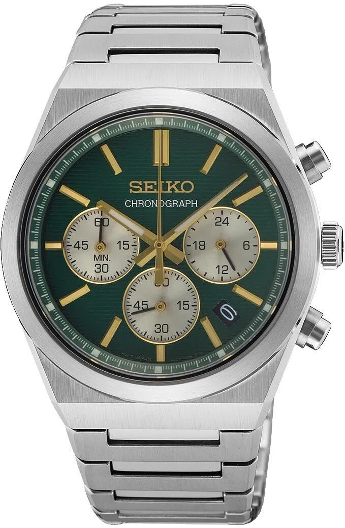 Seiko Reloj de Pulsera cronógrafo para Hombre en Color Plateado con Correa de Acero Inoxidable, Resistencia al Agua: 5 Bar, diámetro de la Caja: 40 mm, SSB461P1