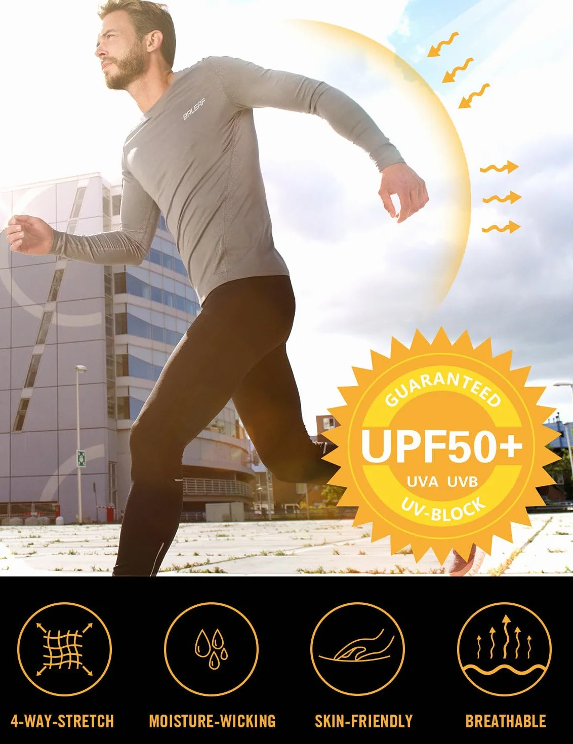 baleaf Camiseta de Manga Larga Hombre Protección UV UPF 50+