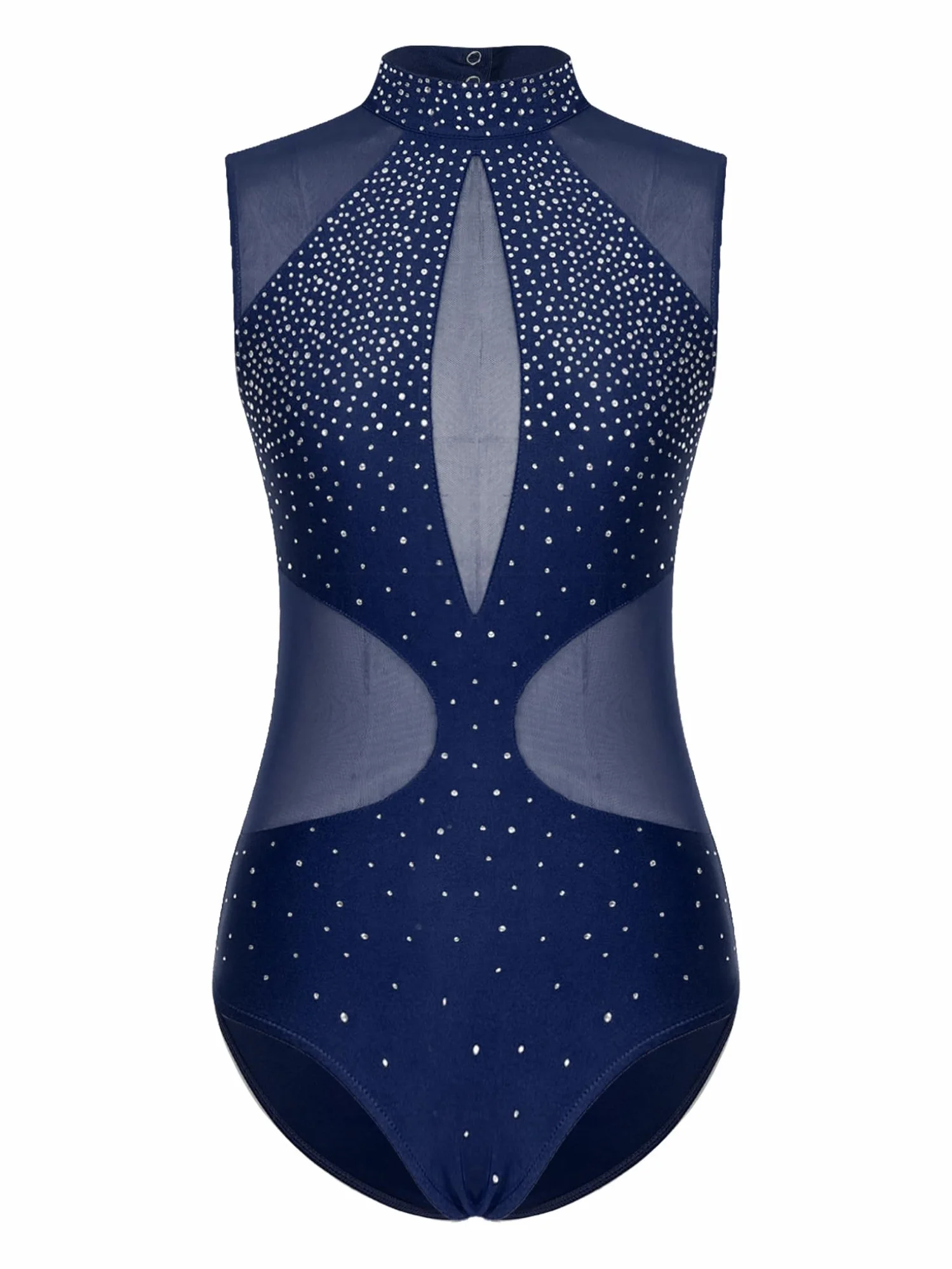 Maillot de Patinaje Artístico Danza Ballet para Mujer Adulto Brillantes Leotardo Gimnasia Rítmica Body sin Manga Retazos de malla Mono de Baile