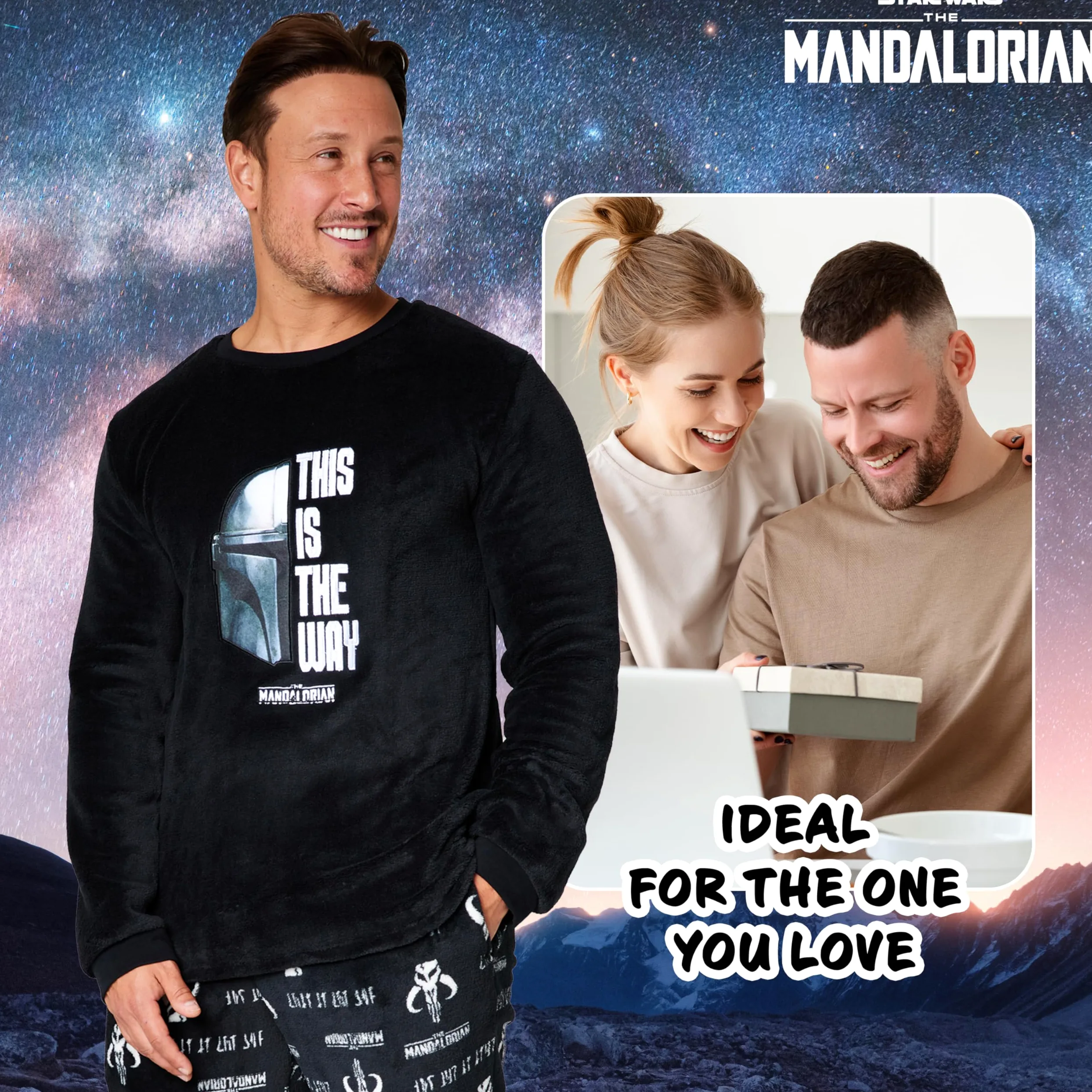 Disney The Mandalorian Pijama Hombre - Conjunto Pijama Hombre Invierno de Polar y Calcetines Suaves de Casa Tallas M-2XL