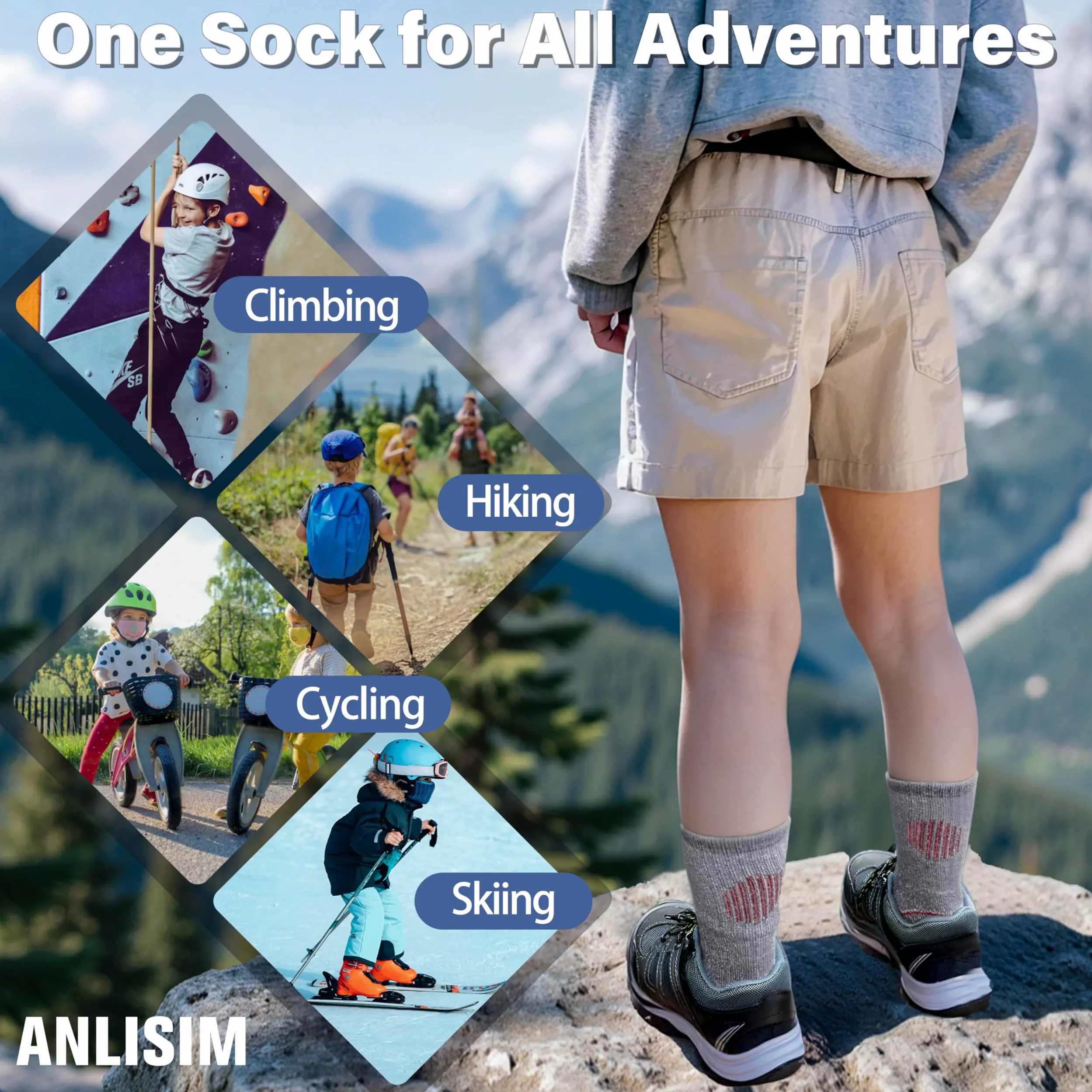 Anlisim Calcetines de senderismo de lana merino para niños y niñas, calcetines térmicos de invierno cálidos para botas de snowboard