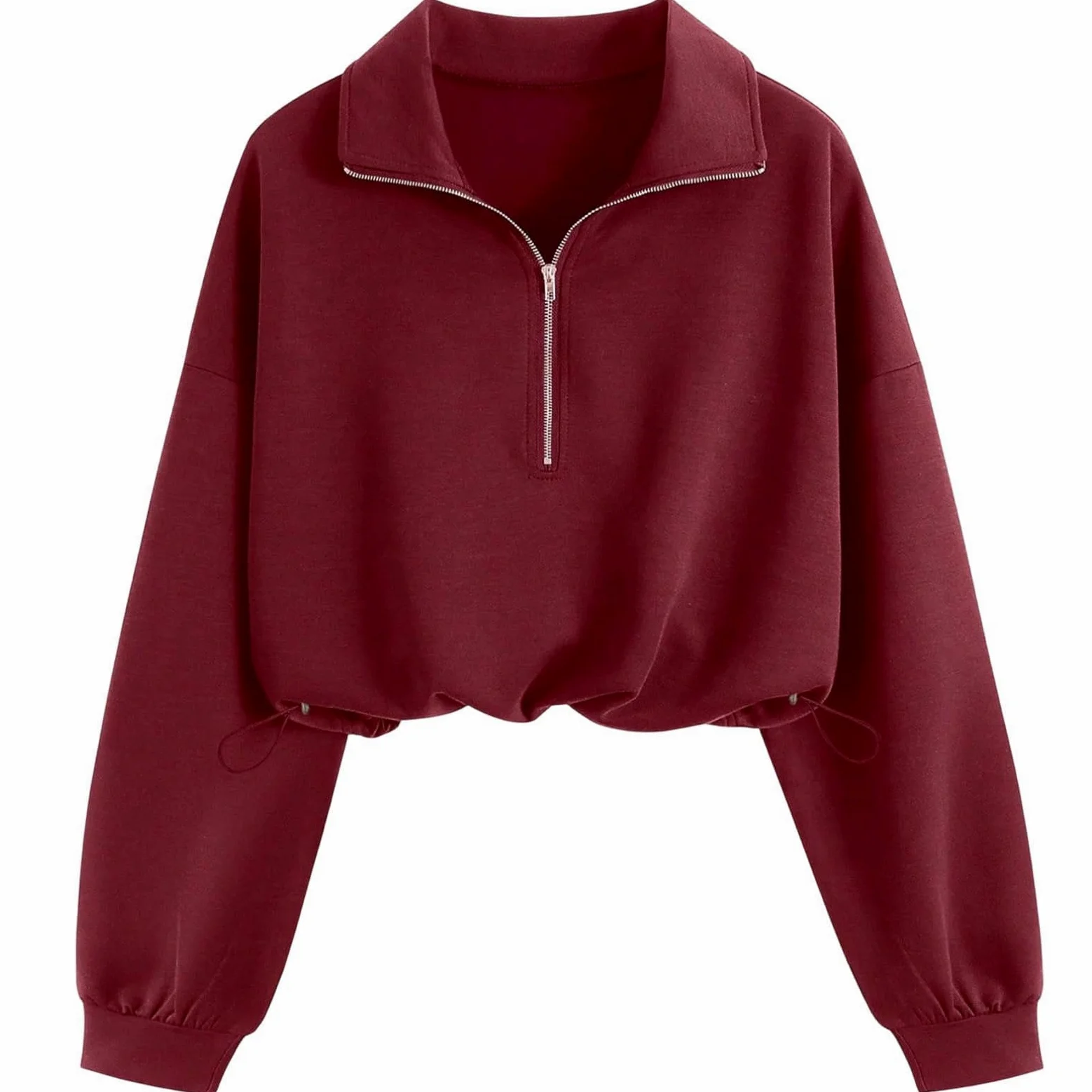 Sudadera corta de cuello alto con cremallera de un cuarto para mujer | Sudadera ligera de cuello alto con cordón ajustable, estilo casual de otoño, con media cremallera y manga larga