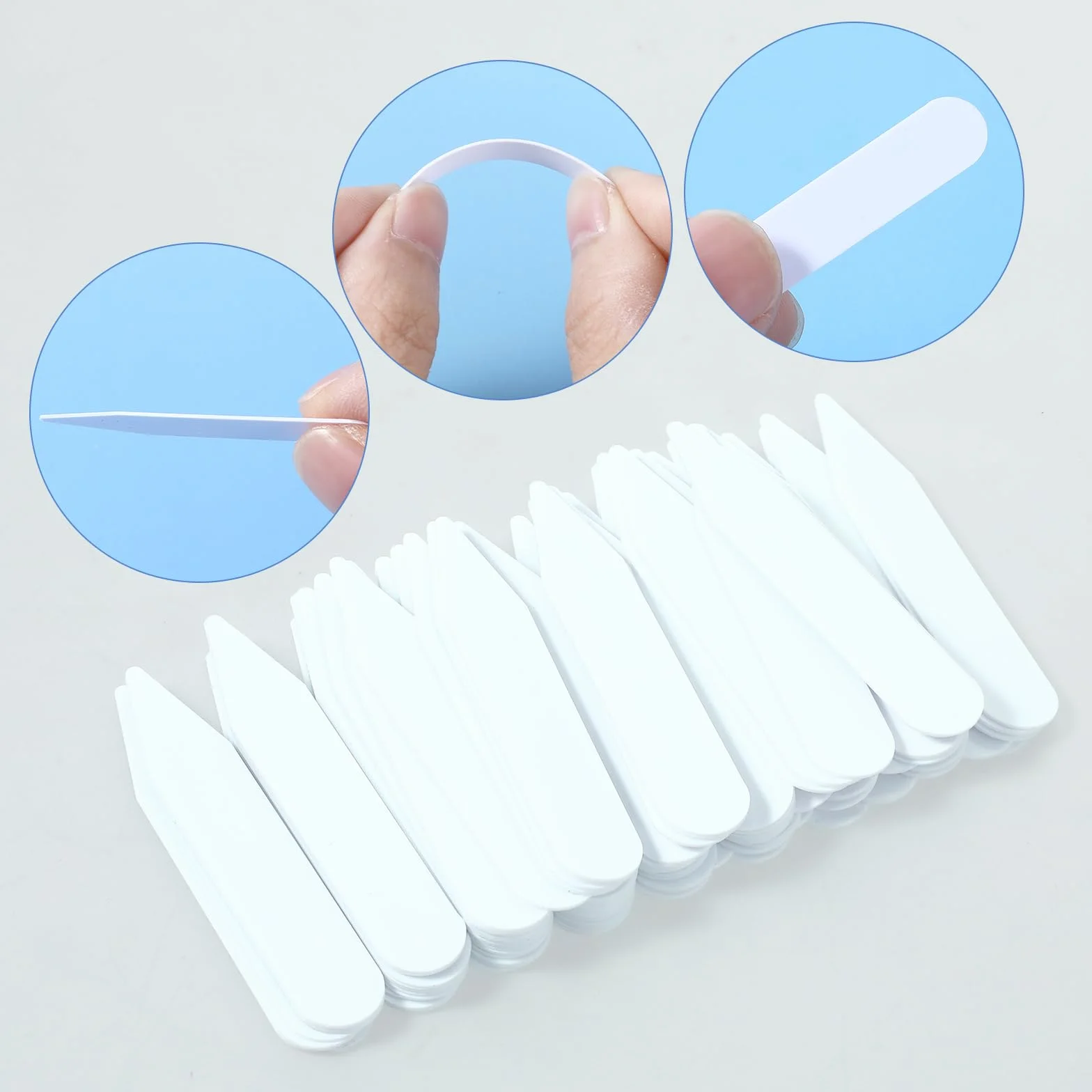 100 unidades de varillas para cuello de camisa, soporte para cuello de camisa, soporte de cuello de plástico, para camisas de hombre, camisa de hombre, pasador de cuello de PVC, pegatinas para hombre,