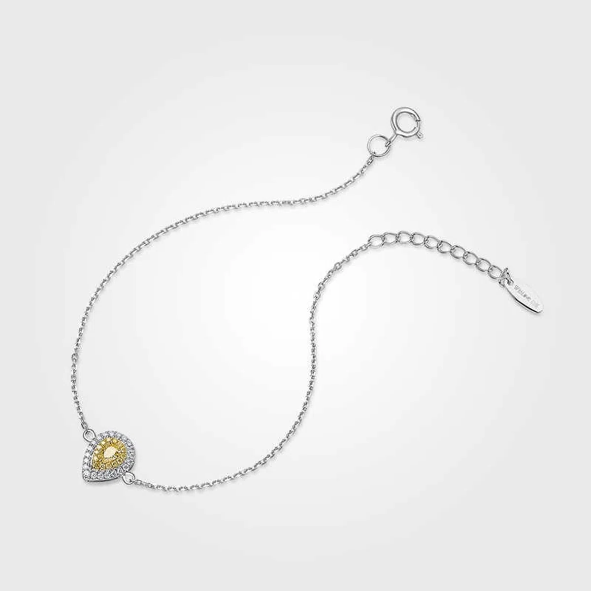 Pulsera de cadena para mujer, pulseras de boda con diamantes amarillos de 0,1 quilates, cadena de gota de agua, joyería de oro blanco con diamantes