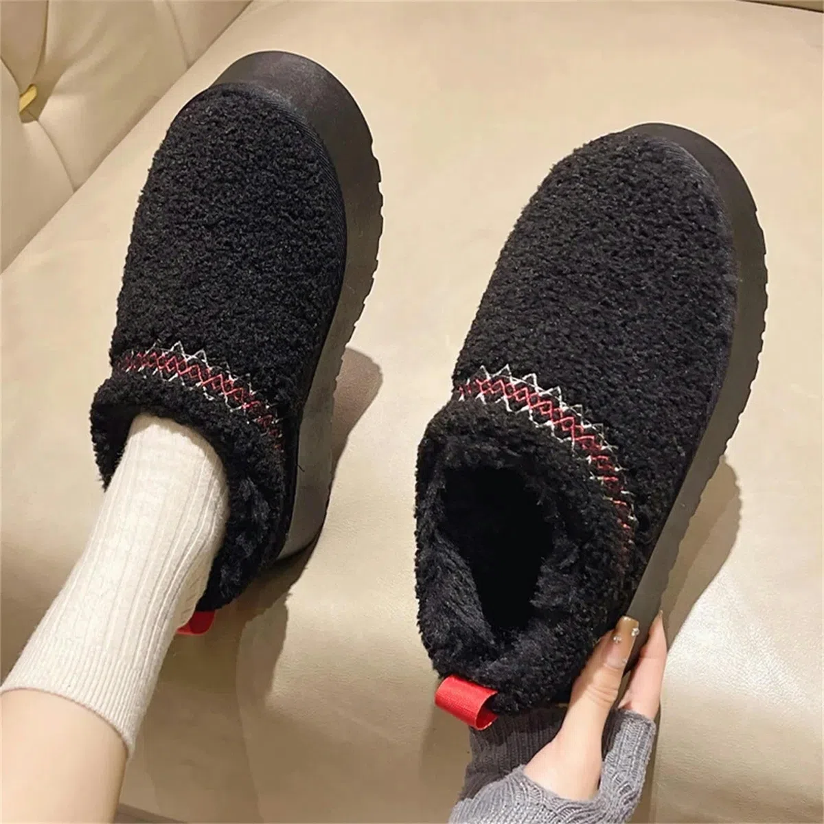 Pantuflas Mujeres Plataforma Casera Zapatillas De Algodón Esponjoso Slingback Zapatos Casuales