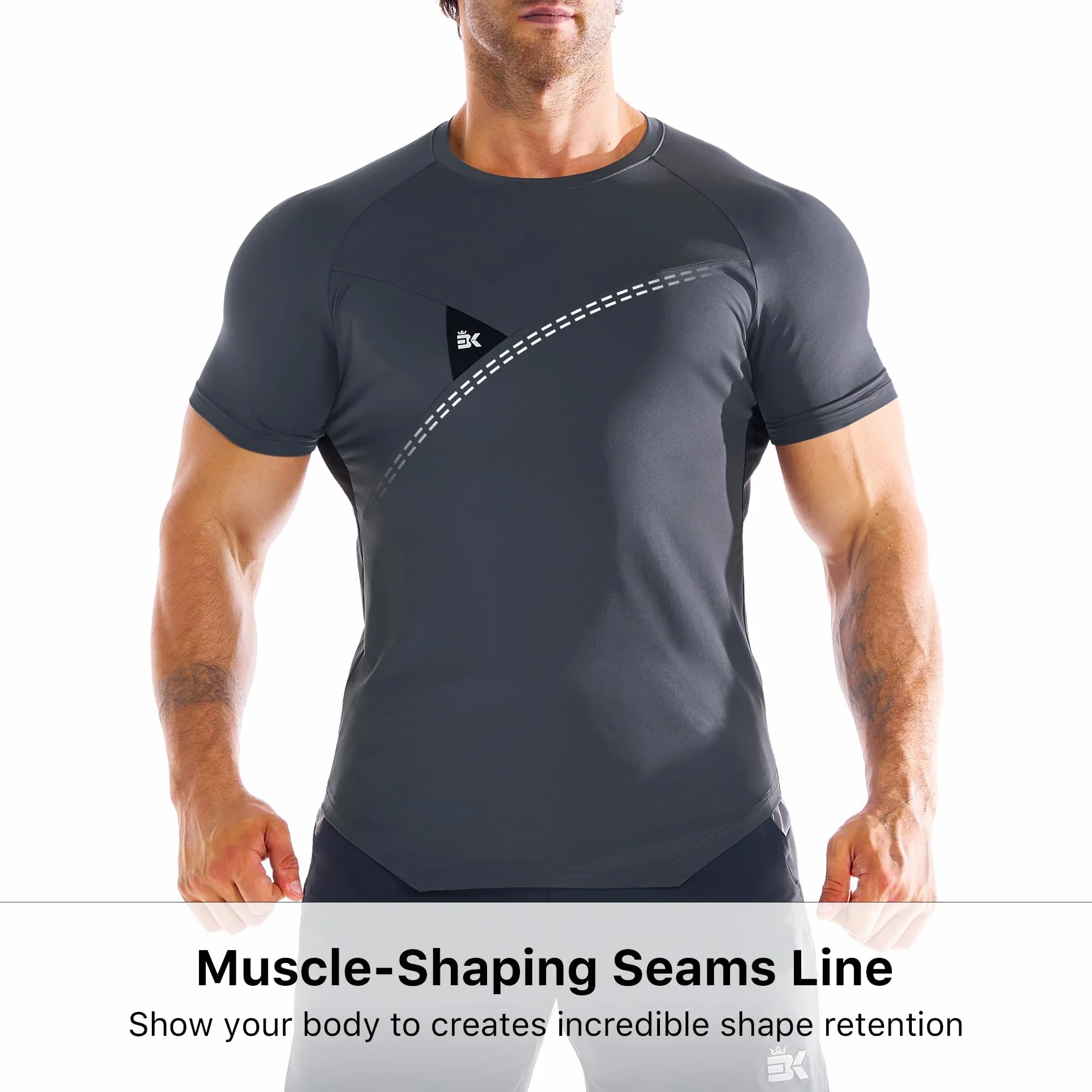 BROKIG Camiseta de gimnasio irregular para hombre, camiseta deportiva de ajuste muscular, camiseta de secado rápido, camiseta transpirable para correr