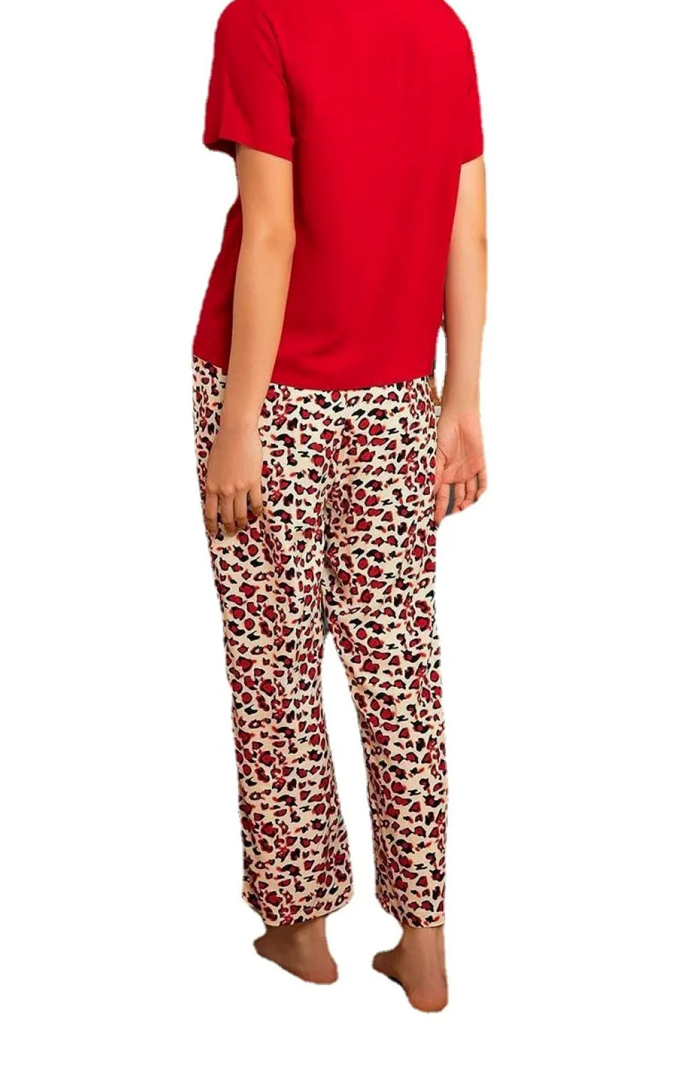 Pijama De Mujer Manga Corta,Pantalones Estampados Con Cuello En V Rojo Pijama De Manga Corta De Verano Para Mujer Conjunto De 2 Piezas Pijama Suave De Moda Ropa De Salón Regalo Del Día De La Madre