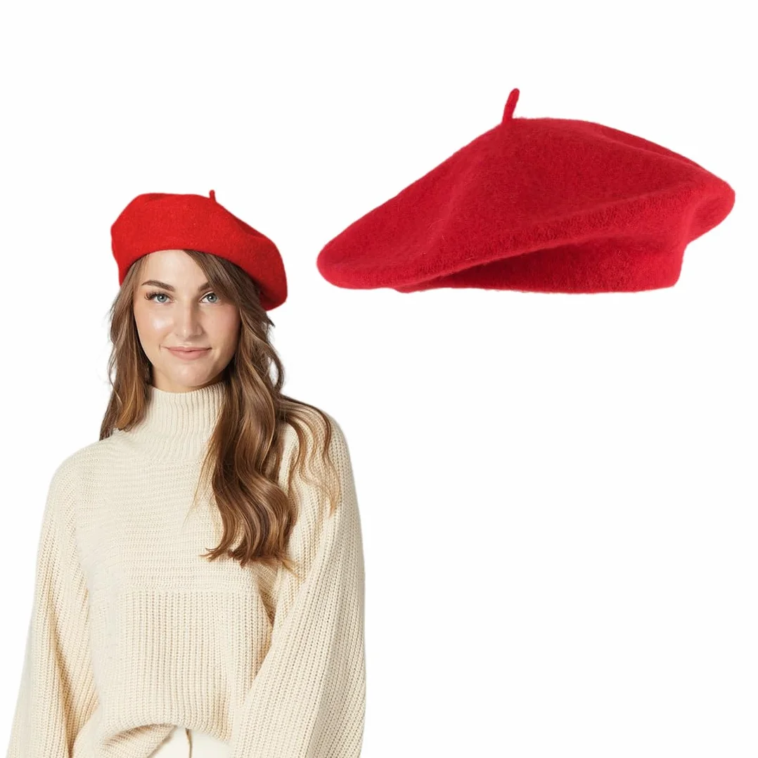 Boina Francesa Clásica Unido de Artista para Mujer - Boina Verano (Rojo)