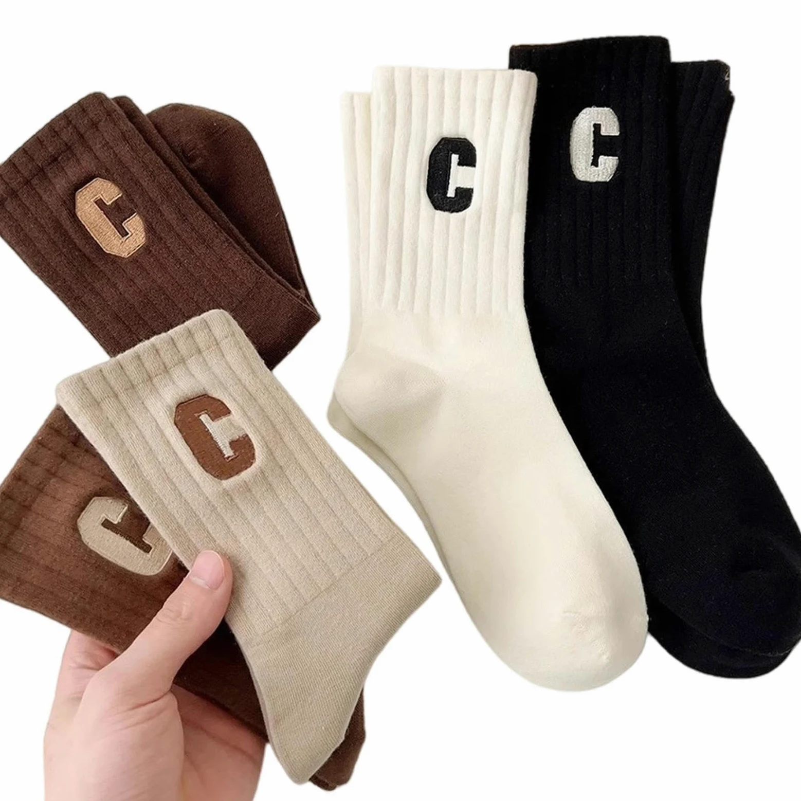 Calcetines Mujer 5 Pares De Calcetines para Mujeres, Medio De Tubo, Primavera Y Otoño, Algodón Puro, Desodorización, Lindas Letras C Calcetines para Mujeres-5 Pares Mixtos-código Promedio