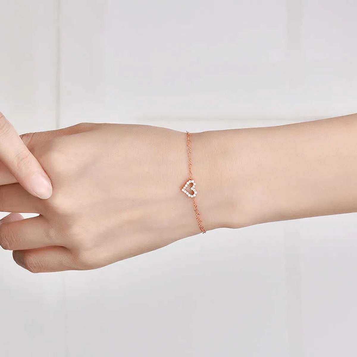 Pulseras de oro rosa para mujer, con forma de corazón, diamantes de 0,14 quilates, pulsera de corazón para mujer
