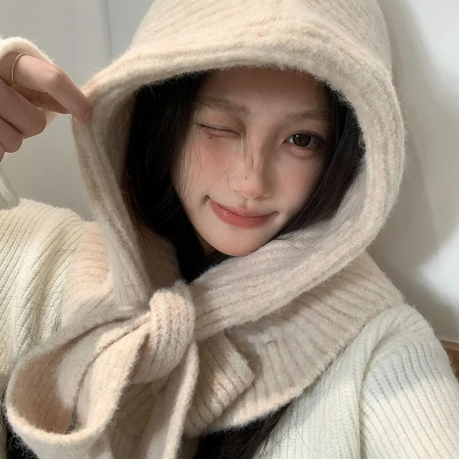 Gorro con capucha de estilo coreano popular con protección para el cuello, bufanda de mezcla de lana suave para clima frío, esencial para clima frío