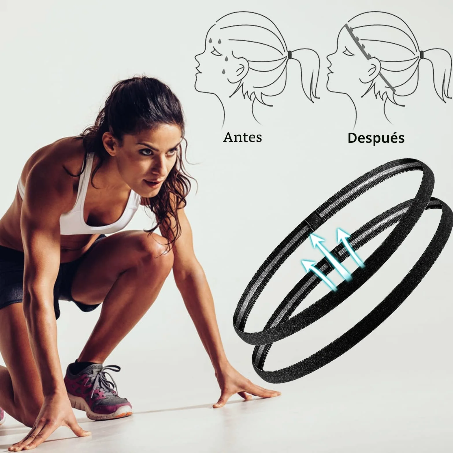 Cinta Deportiva Pelo 6 Piezas, Diadema Elástica Antideslizante para Yoga Fútbol Jogging