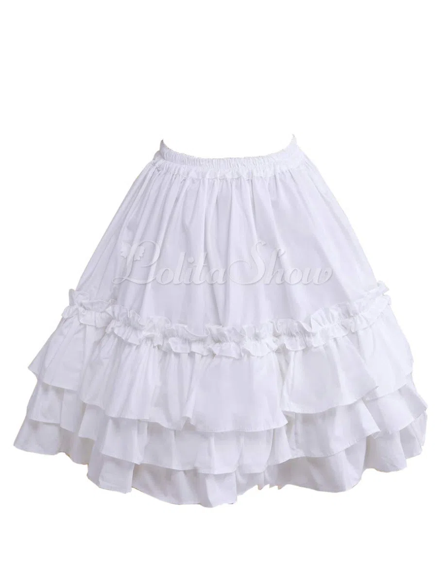 Antaina Blanca Encaje Volantes Sweet Kawaii Vintage Victoriana Lolita Princesa Longitud de la Rodilla Midi Plisada Falda