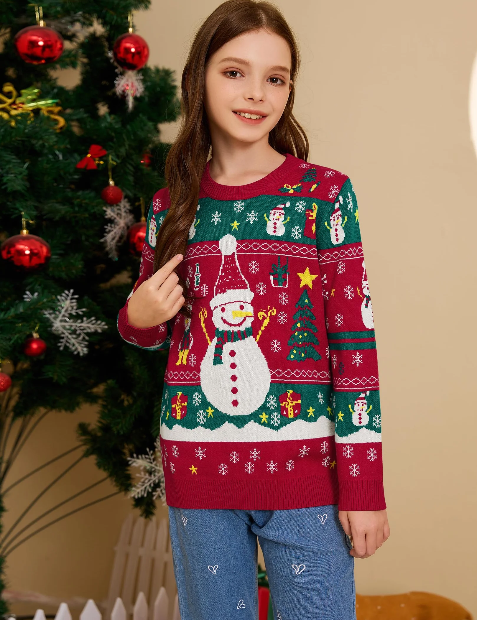 Jersey de Navidad para Mujer, Hombre, niños, Divertido, suéter navideño, Cuello Redondo, suéter de Punto, Unisex, Conjunto Familiar