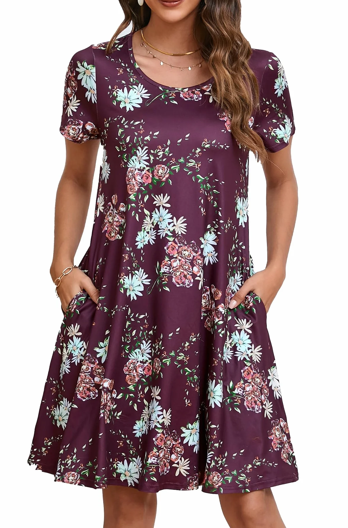 Enmain Vestido Camiseta Mujer Manga Corta Túnica Verano Bolsillos Casual Boho Rodilla