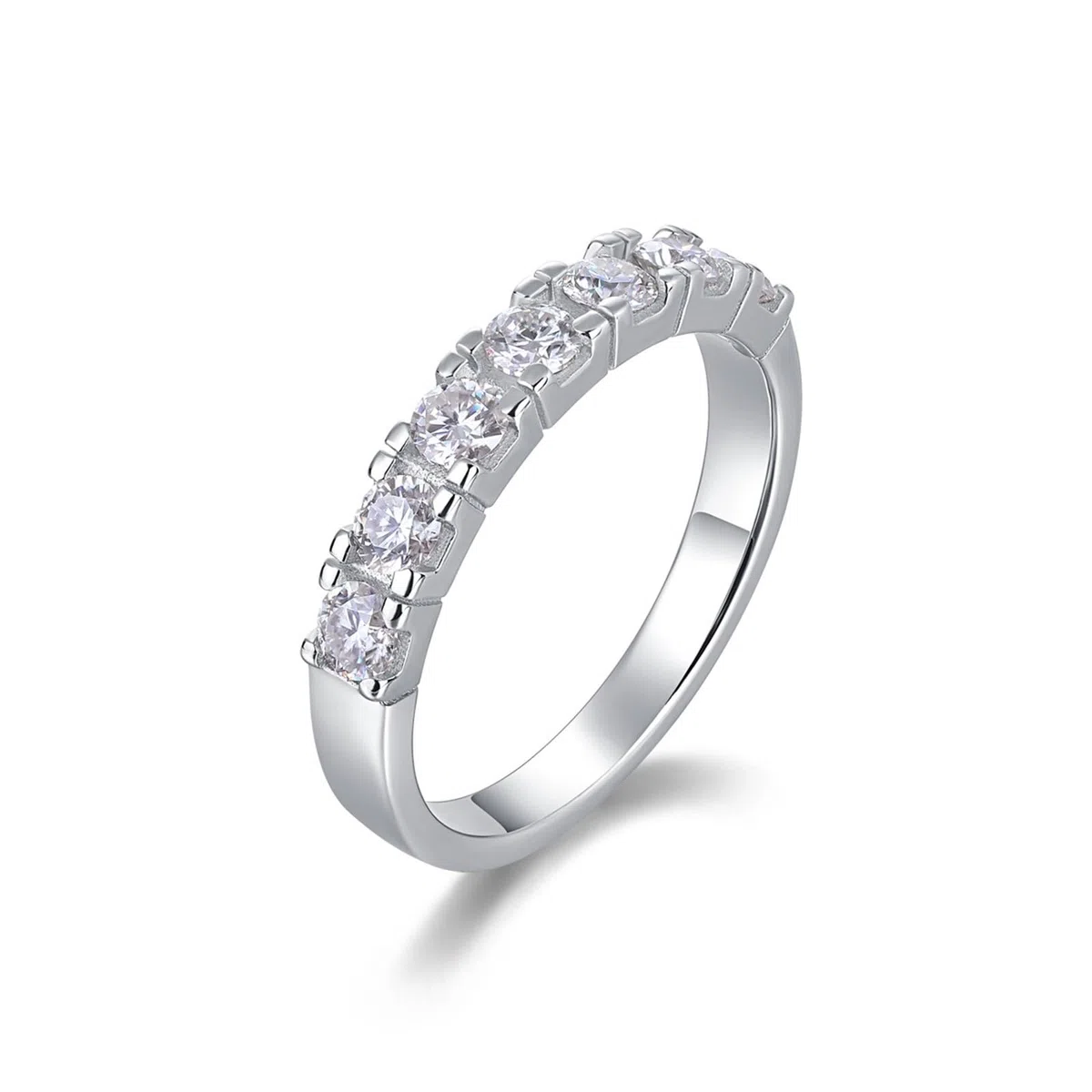 Moissanite Anillo de oro blanco, anillo de boda para mujer, oro auténtico, media eternidad, anillo de compromiso con Moissanite Bandringe para mujeres