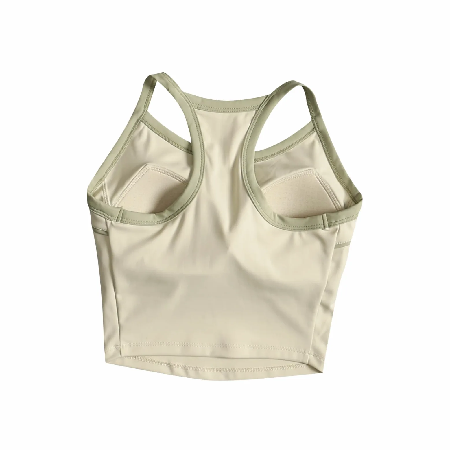 Sujetador Yoga Mujeres Contraste Tubulación Racerback Tank Top Fijo Acolchado Recortado Chaleco Deportivo Correr Gimnasio Entrenamiento-l-White