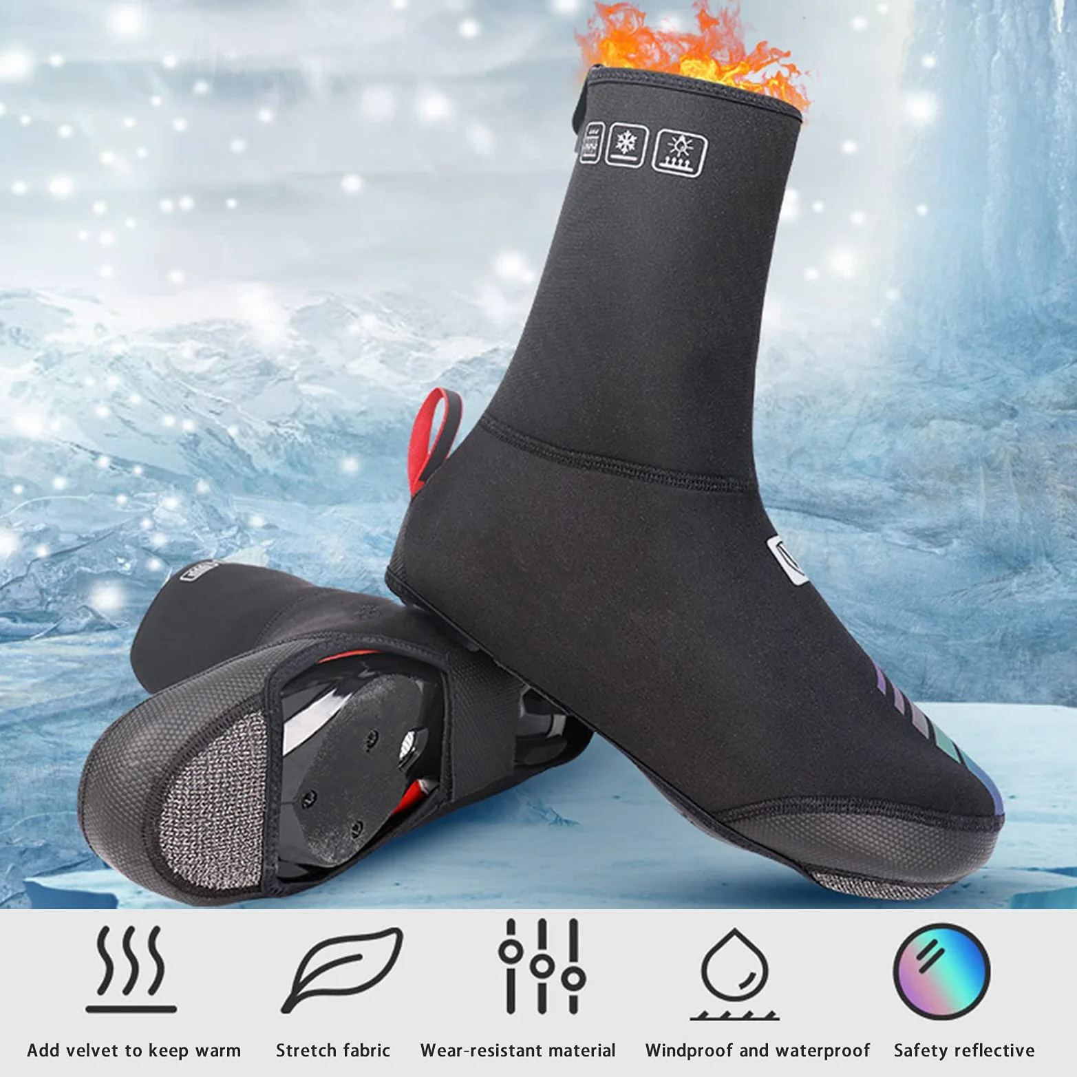 Cubrezapatillas de Ciclismo Impermeable Resistente al Viento Forro Polar MTB Carretera CáLido Calzado de Bicicleta Fundas Bicicleta Protector TéRmico de Invierno Cubrezapatillas