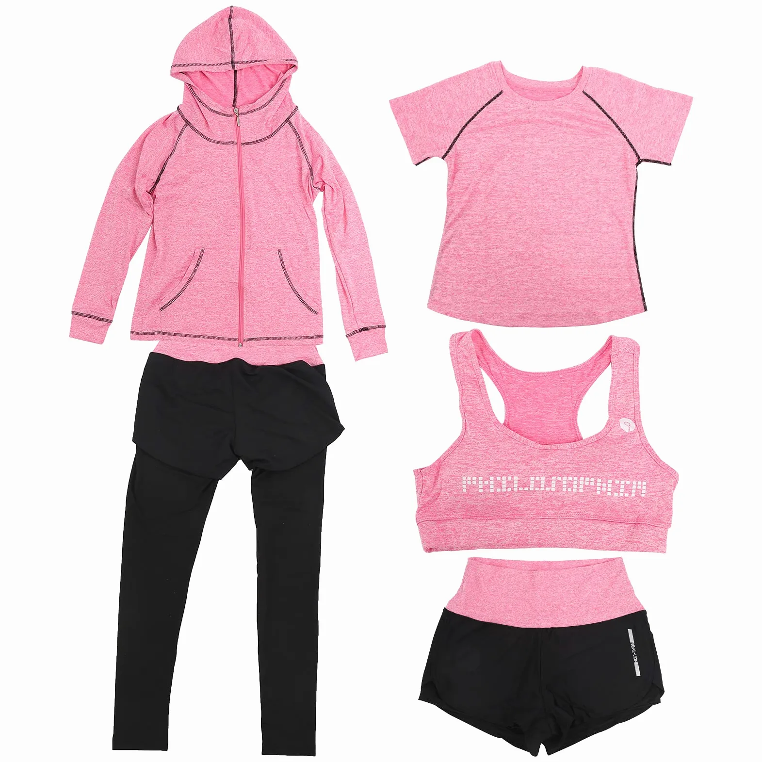 Conjunto de yoga para mujer de 5 piezas, conjunto de ropa deportiva para gimnasio, top de manga larga, mallas, shorts, sujetador y chaqueta; traje de yoga elástico de secado rápido