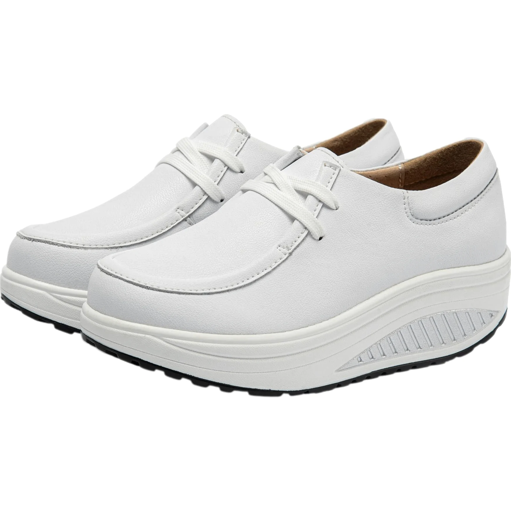 rismart Cuero Plataforma Zapatillas Balancin Mujer Cómodo Casual Caminar Zapato