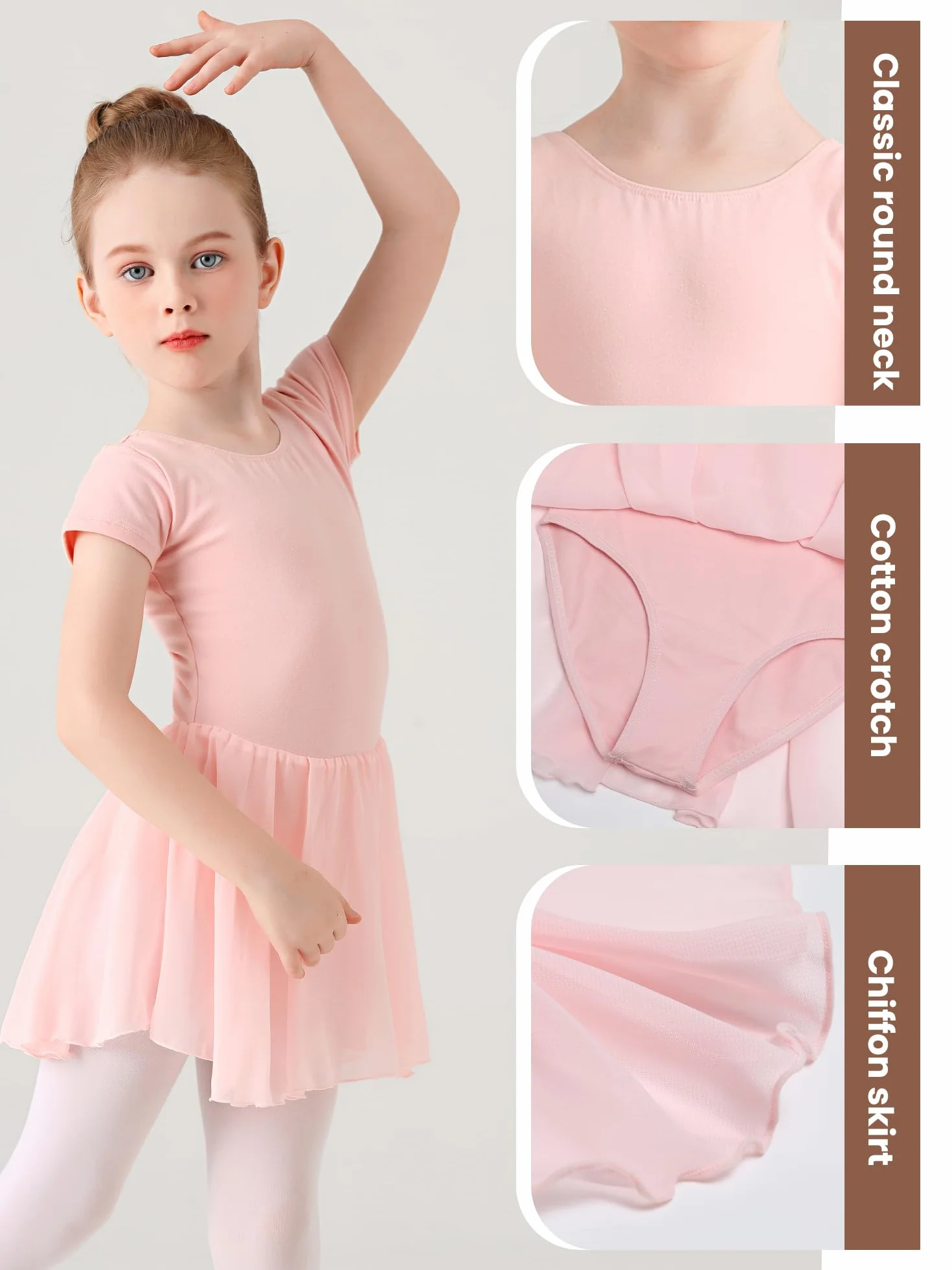 Vestido de Ballet para Niña Manga Corta Algodón Clásico Leotardo con Falda 2-11 Años
