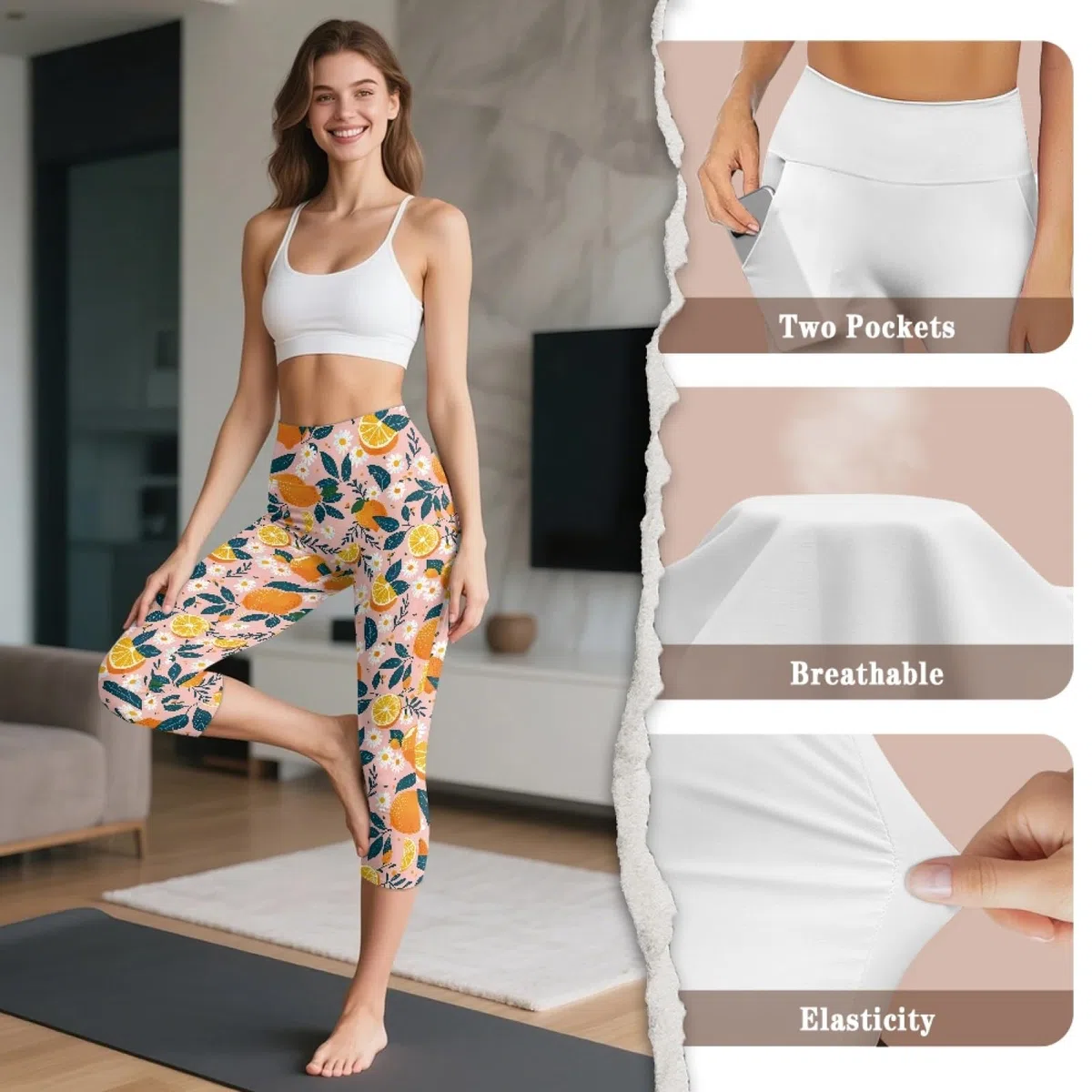 Amzbeauty Leggings de yoga capri de cintura alta para mujer, longitud 3/4, con bolsillos, control de abdomen, pantalones de yoga para mujer, deportes, correr