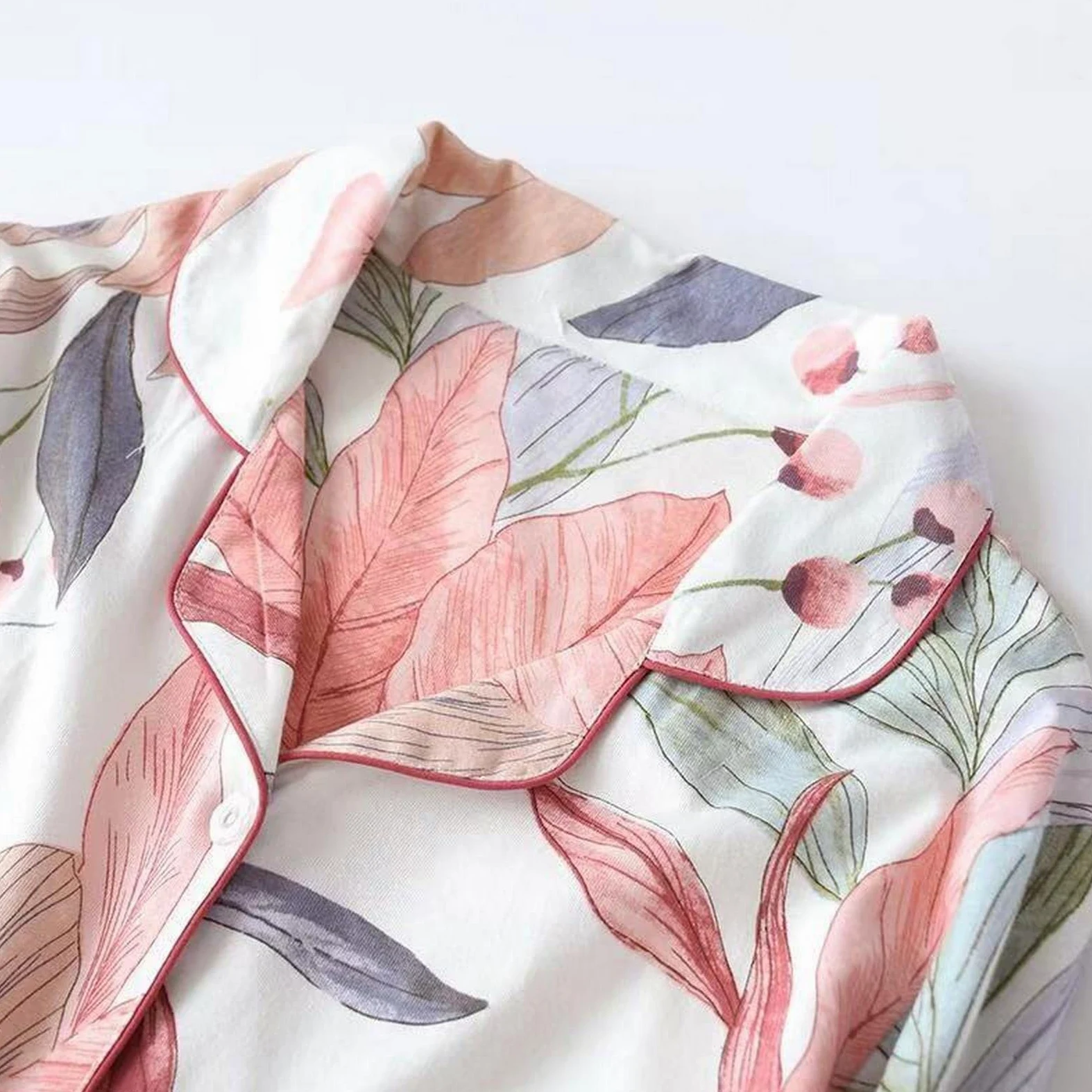 Pijama para mujer, estampado de hojas, pijama de algodón, talla grande, conjunto de dos piezas, ropa para el hogar, ropa de dormir femenina, traje de pantalón, XL