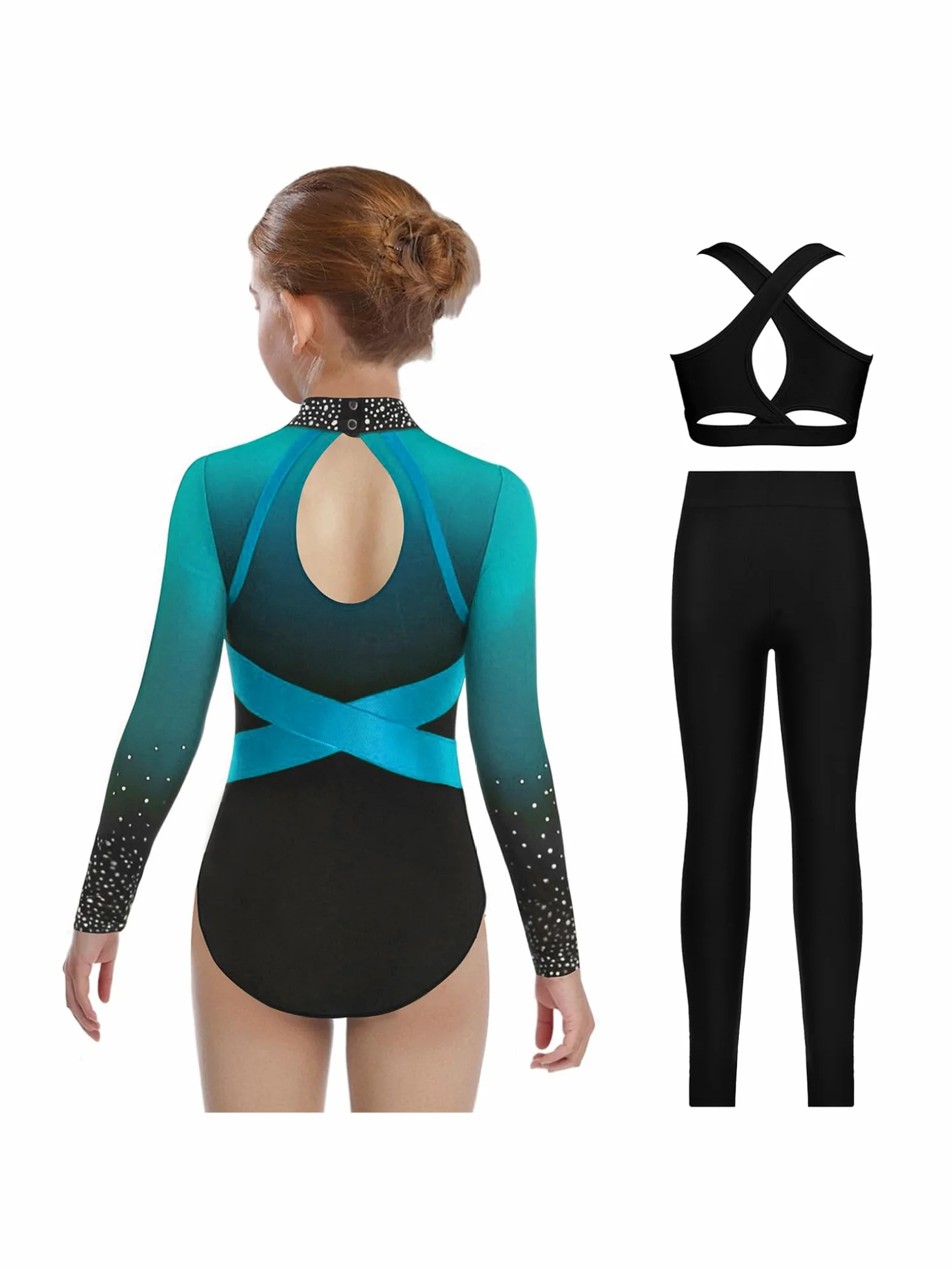 Oyolan Maillot Brillante Danza Niña Body Gimnasia De Elástico Con Leggings Largos De Deporte Mono De Baile Elástico Disfraz De Ballet