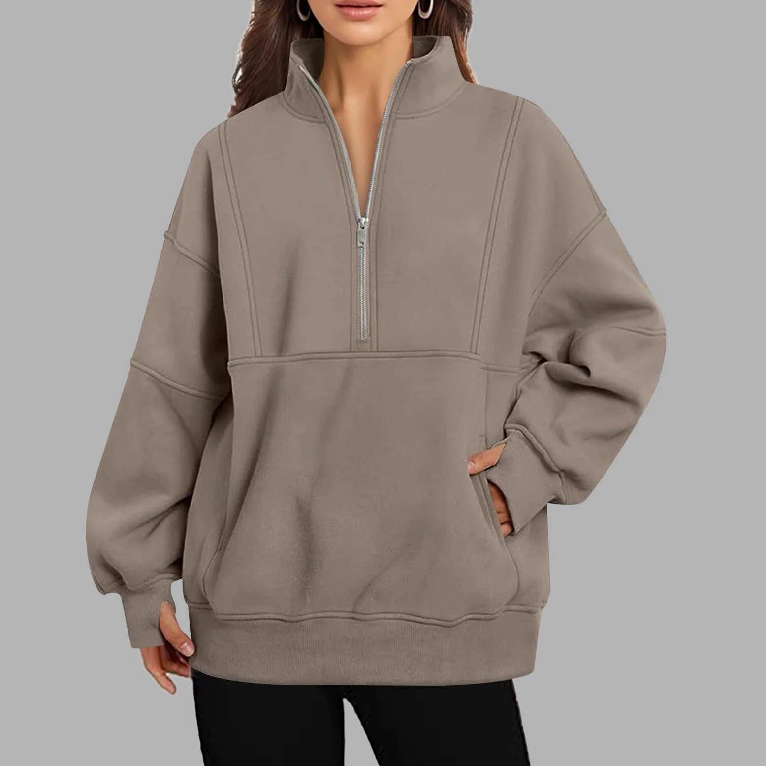 Sudaderas de ajuste holgado con forro polar para mujer, cuello alto, ropa de campo, cremallera, casual, bloque de color, suéteres occidentales, ligeros, góticos, suaves, modernos, sudaderas con cuello