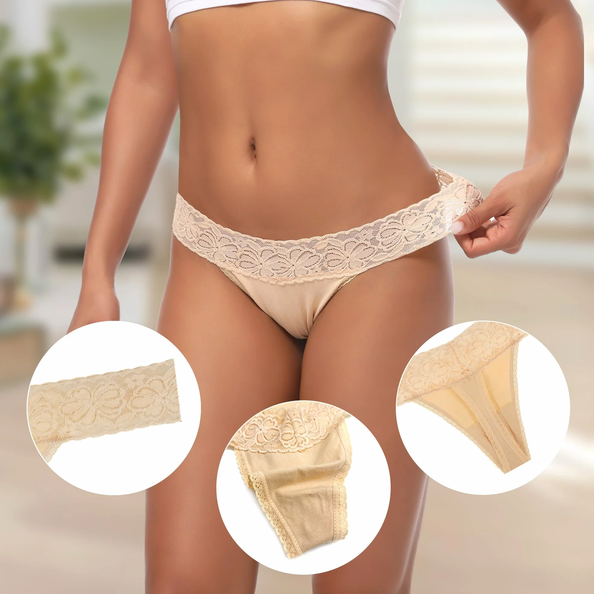 Paquete de 10 tangas de encaje sin costuras para mujer, talla grande, transpirables, talle bajo, espalda en T, de algodón elástico, ropa interior invisible, Tanga de algodón con cintura de