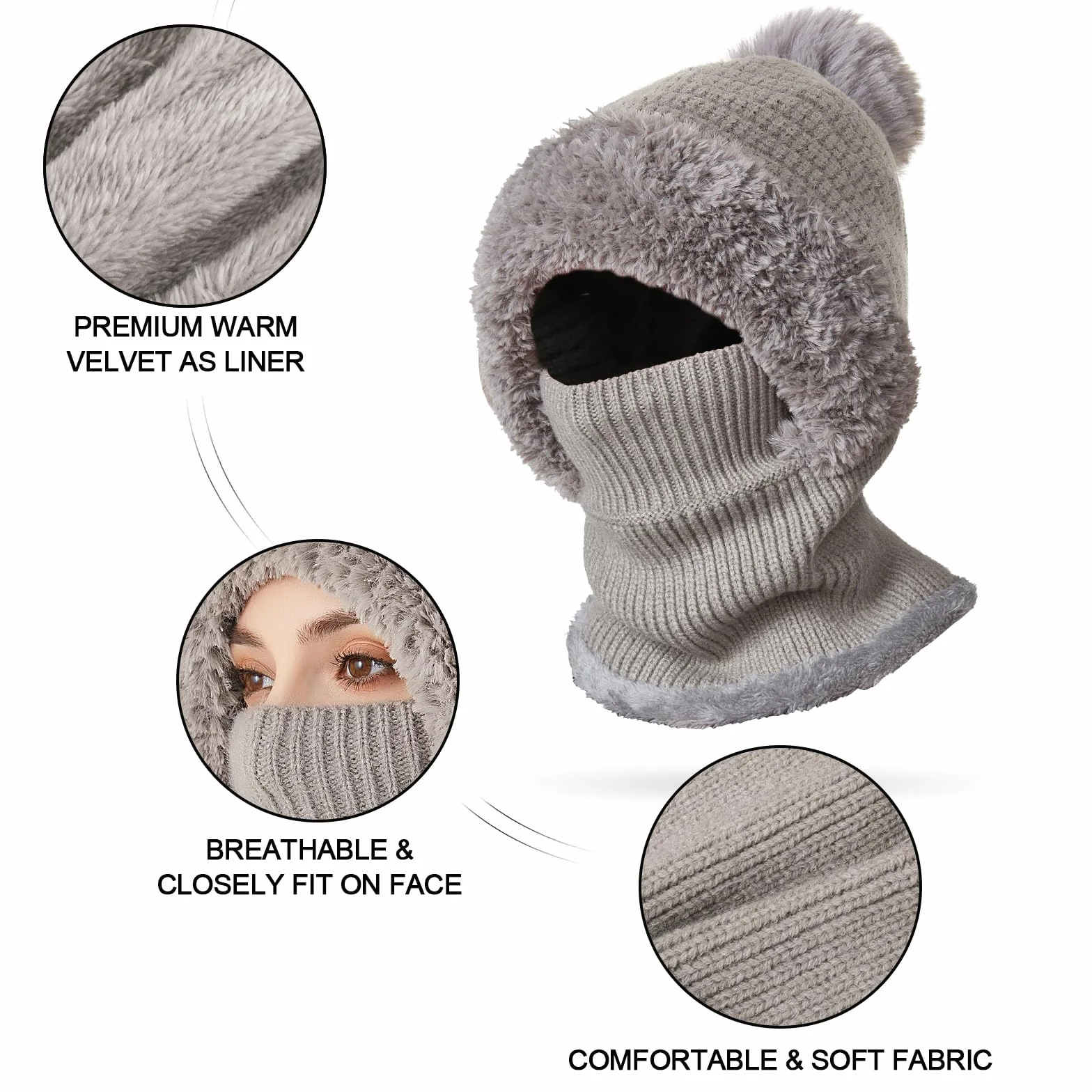 TAGVO Pasamontañas Termico para Mujer, Pasamontañas Invierno Capucha Polar Balaclava de Esquí Multifuncional para Clima Frío Esquí al Aire Libre