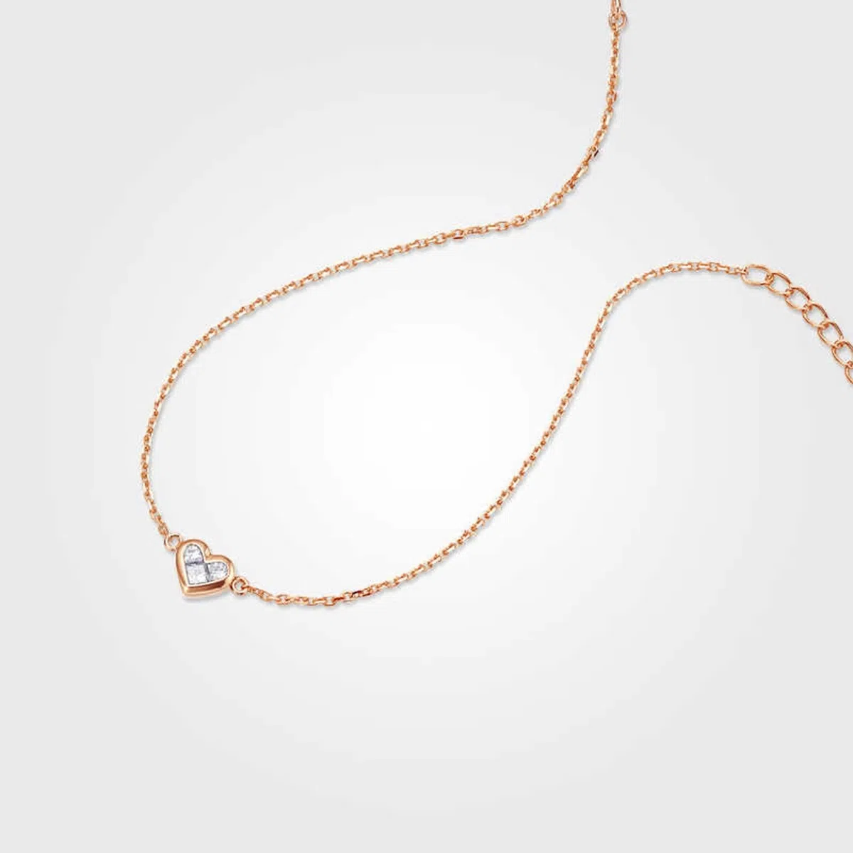 Pulseras de Mujer de Oro Rosa 9K / 14K / 18K, Corazón con Diamante, Cadena Extensible 16 CM + 5 CM, Pulseras de Mujer Ajustable Oro Rosa