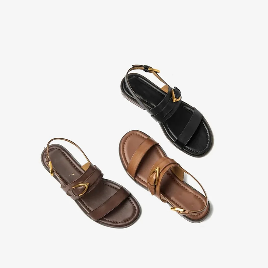 Sandalias de gladiador con hebilla y correa trasera para mujer, tacón redondo, lateral abierto, estilo gladiador, con hebilla de metal y correa trasera, sandalias de verano retro, Black, 38.5 EU