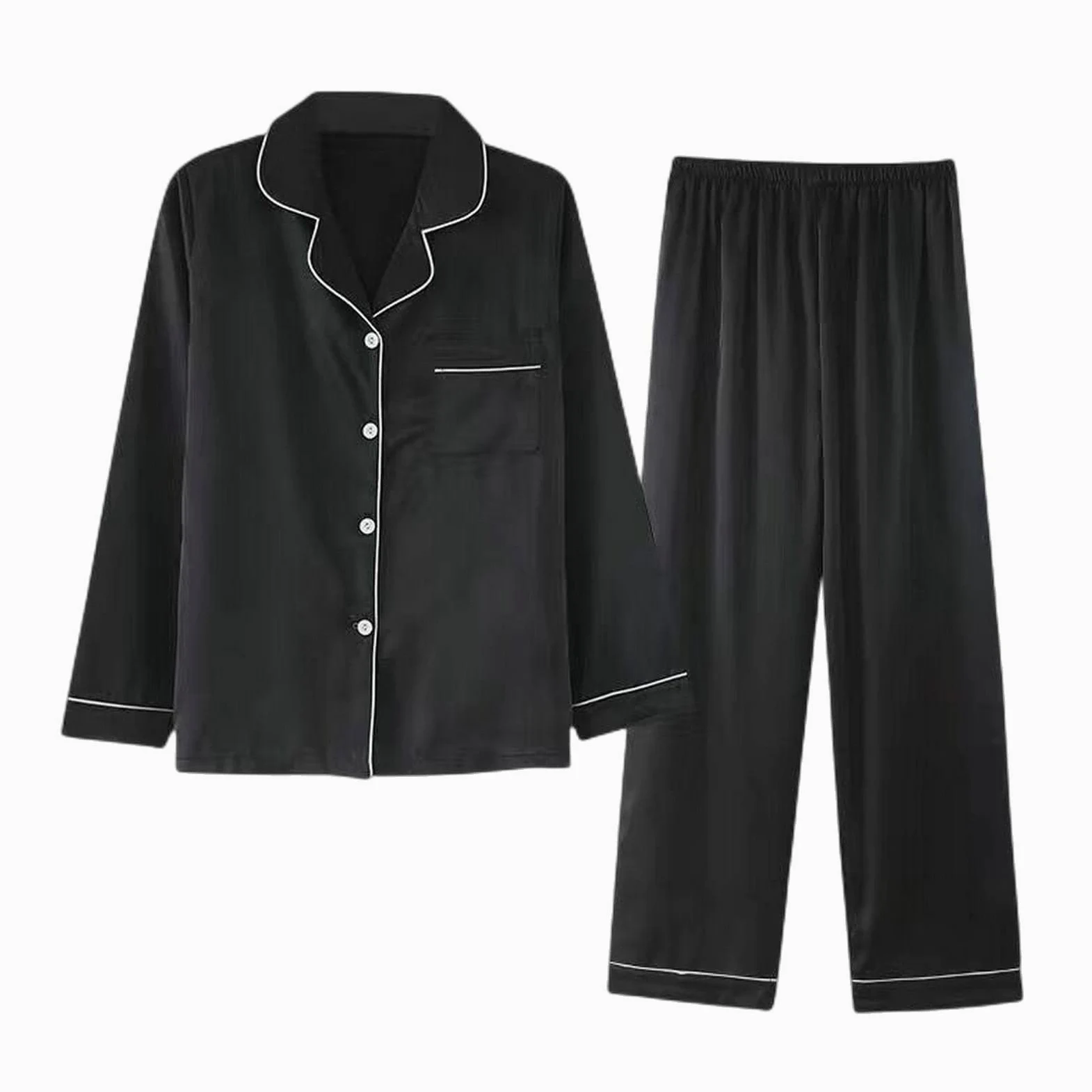 MOGSA Pijama de seda para mujer, para primavera y verano, pantalones de manga larga, traje de satén de seda de hielo, talla grande