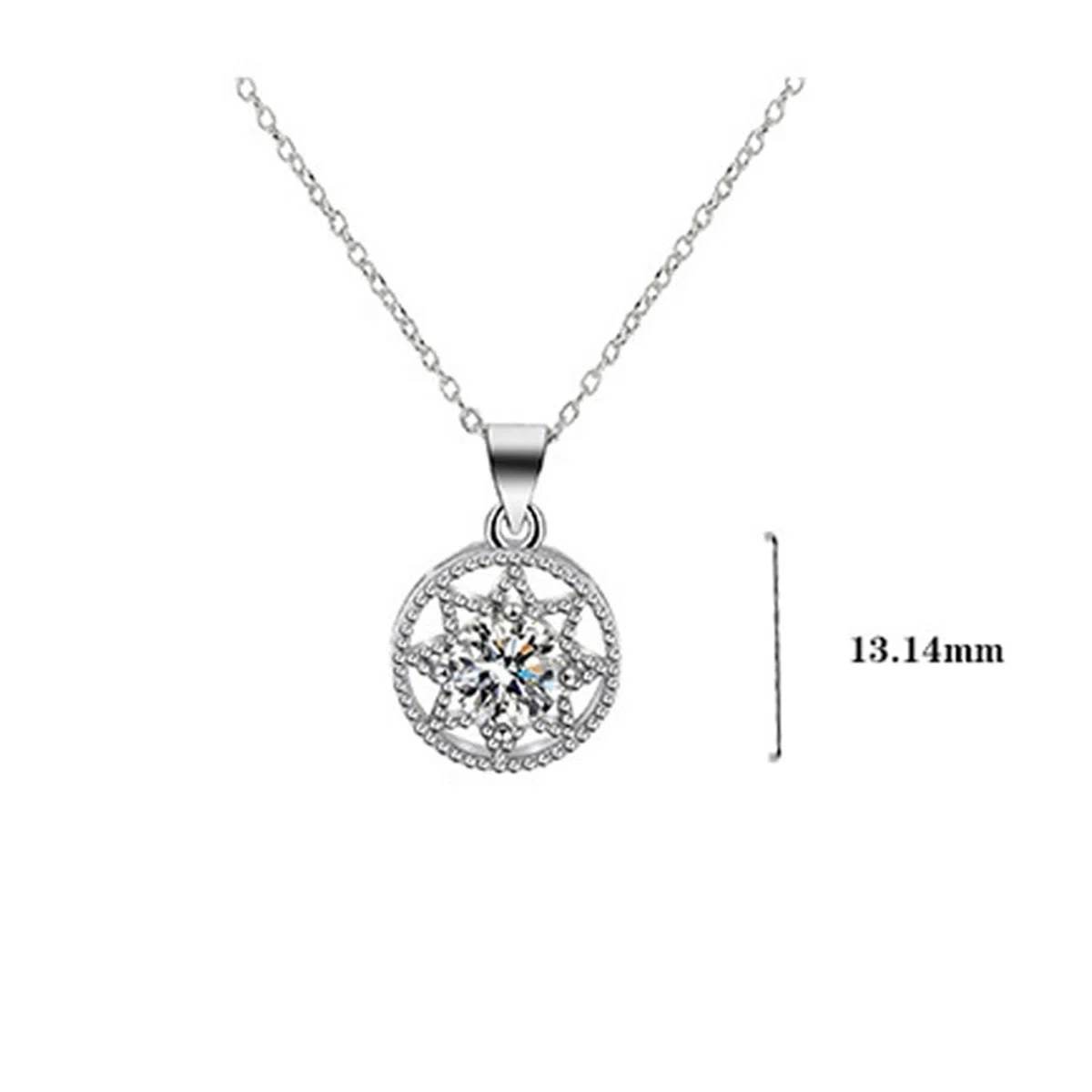 KnBoB Collar para mujer de oro blanco 375 de 9 quilates, diseño de flor hueca, 1 ct, redondo, cadena de diamante con colgante de 40 + 5 cm