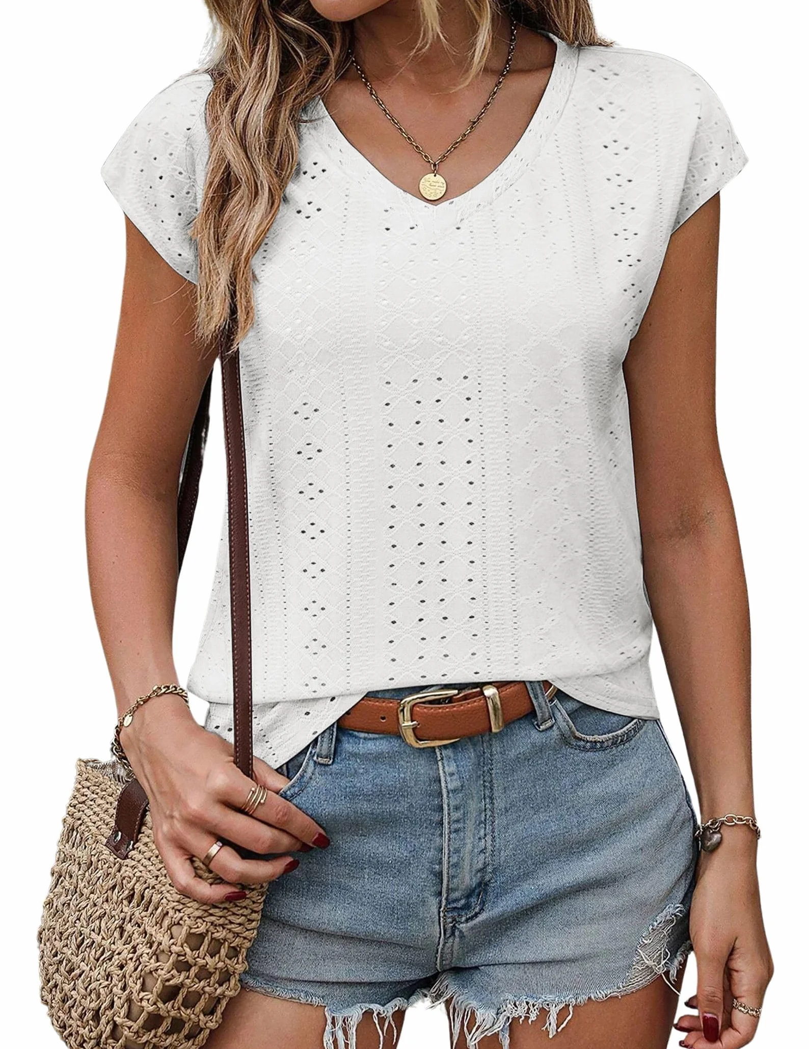 Zeagoo Mujeres Verano T-Shirt Manga Corta con Cuello En V Camiseta Cómoda Suelta Elegante para Mujer Blusa Sólidos Casual De Mujer