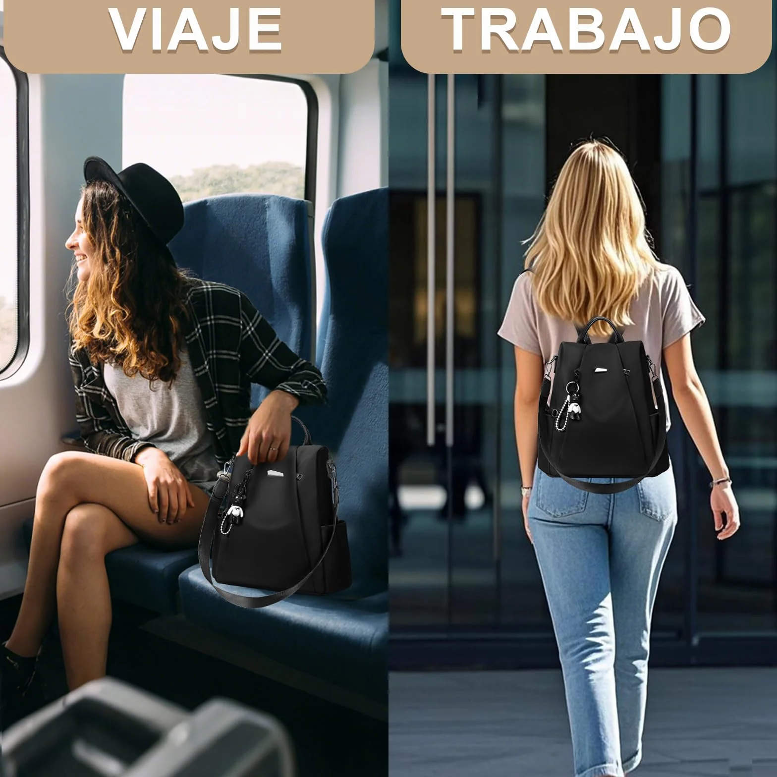 Eshow Mochila Antirrobo para Mujeres y Chicas, se Puede como Bolso de Hombro o Bolsa Bandolera, Adecuado para Viaje Escuela Compras y Trabajo Negro