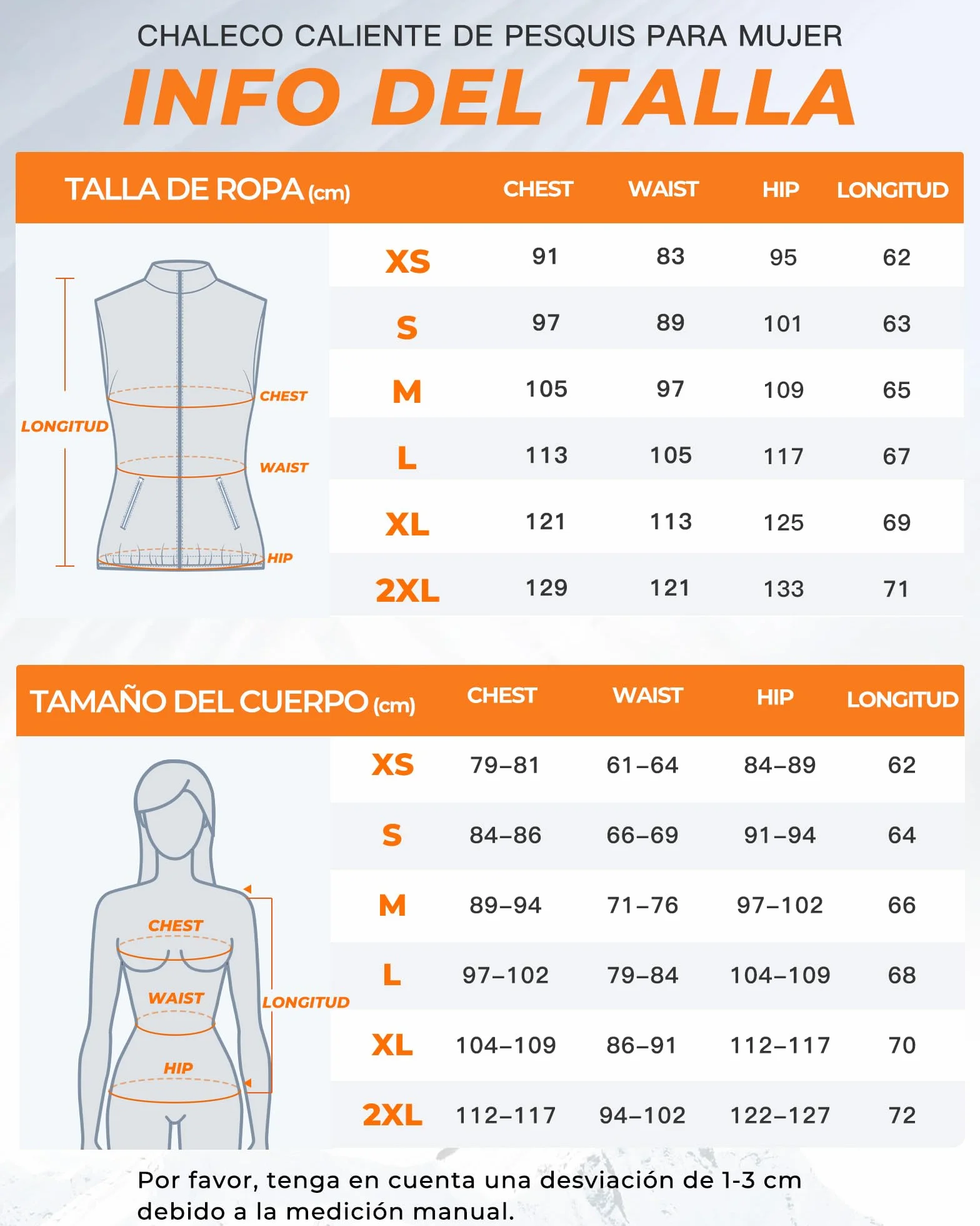 Topdot Chaleco Calefactable Mujer, 7.4V 16000mAh, 10 Zonas de Calentamiento, 3 Temperaturas