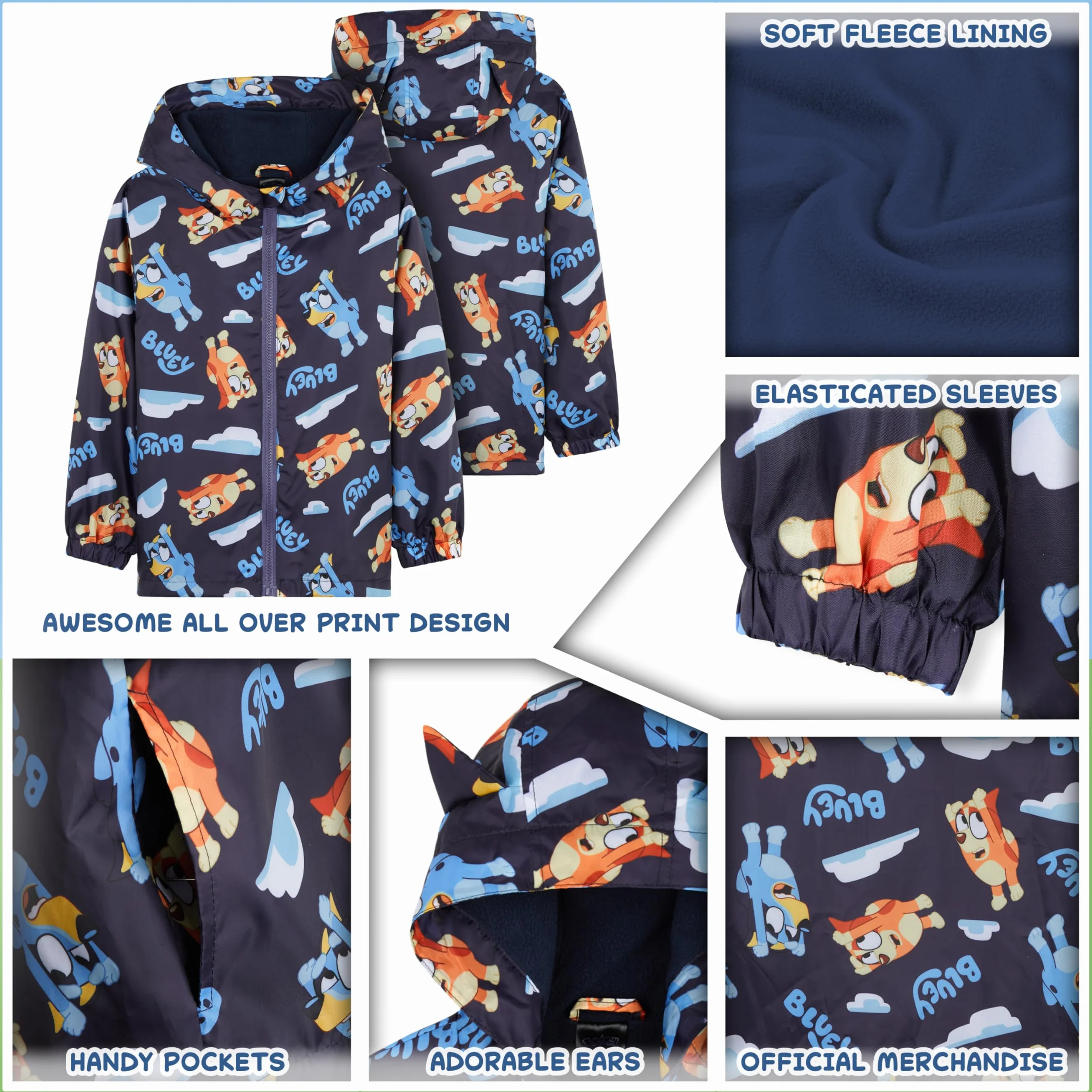 Bluey Chubasquero para Niñas, Poncho Impermeable con Capucha y Bolsillos