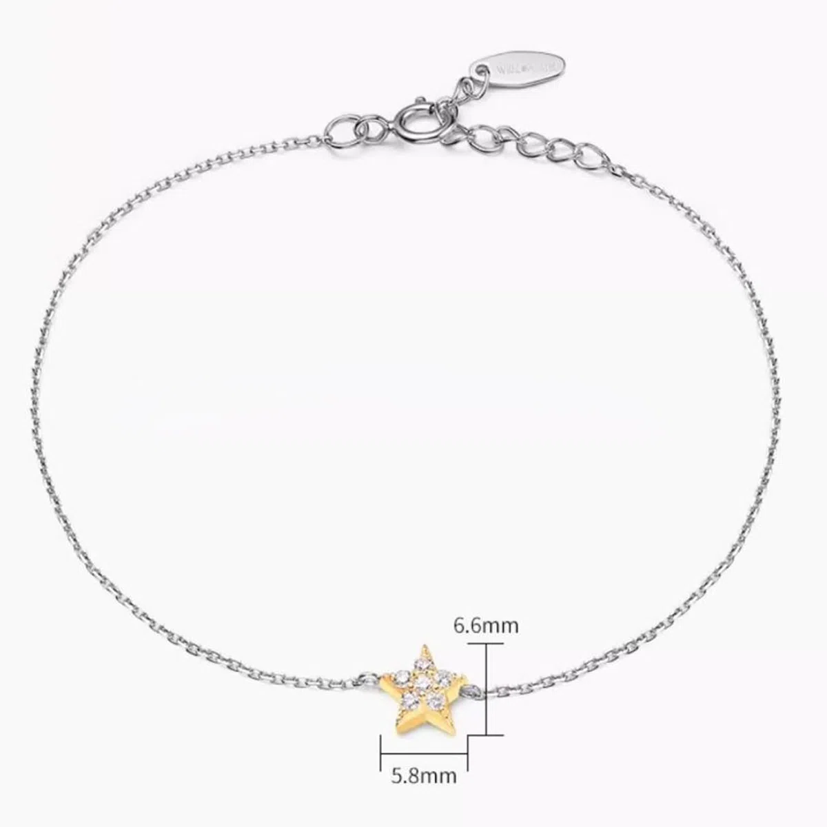 Pulseras de moda para mujer, pulsera de promesa con diamantes blancos de 0,08 quilates, cadena de estrella de oro amarillo y oro blanco