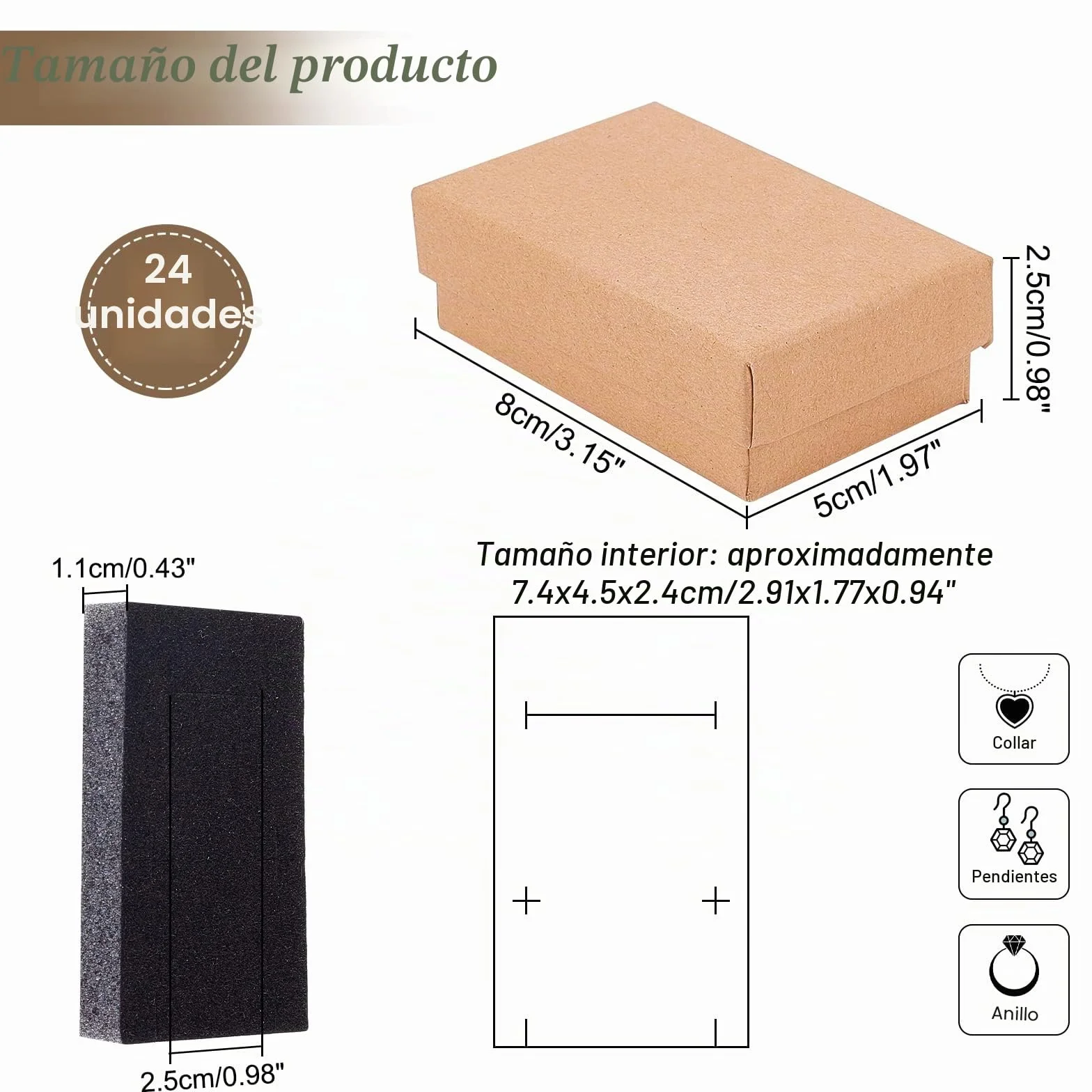NBEADS 24 Piezas Caja de Joyas, Cajas de Cartón Kraft Cajas de Regalo para Joyas Caja para Exhibición y Empaque de Regalo de Anillo de Collar de Bricolaje, 8x5x3cm