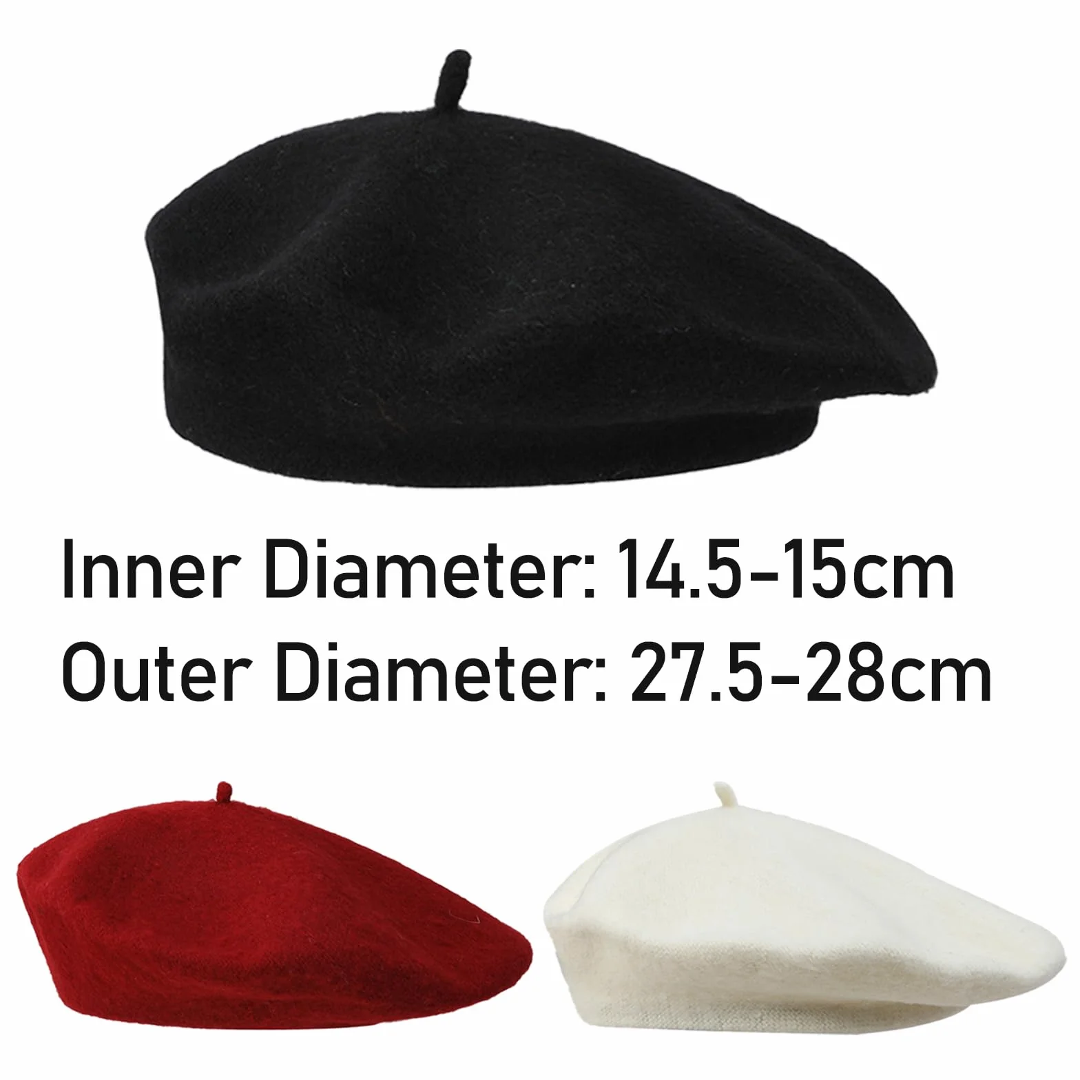 JSTHHTT 3 Piezas Sombrero de Boina Francés, Clásica Lana Gorro para Mujeres, Invierno Artista Cálido Moderno Pintor Sombrero Otoño Redondo Vintage
