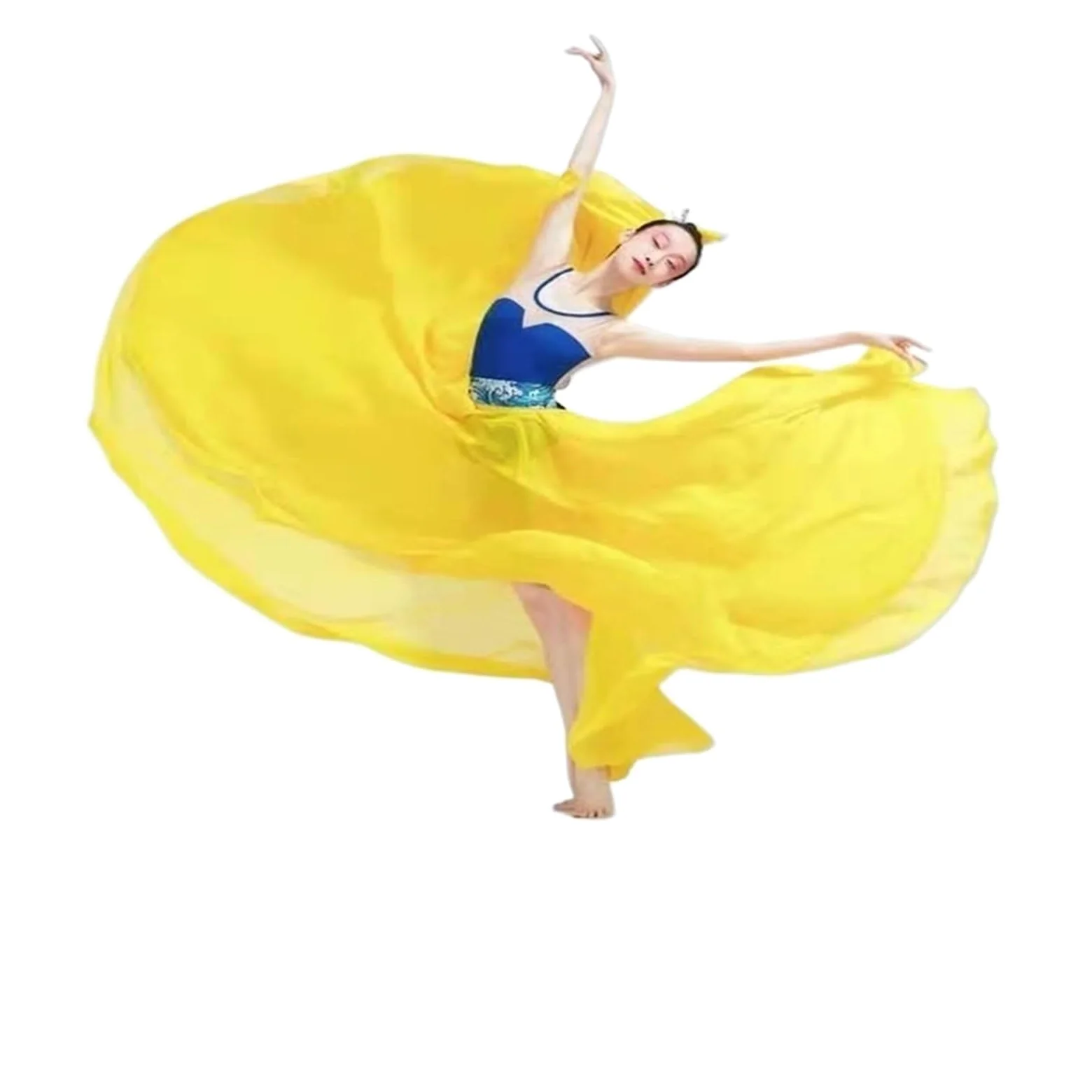 Falda Larga para Danza del Vientre, Disfraz de Danza clásica, Elegante Falda de Gasa para práctica de Danza del Vientre, 720 Grados, con Vuelo, para Ballet Moderno (Blanco, 540 x 8